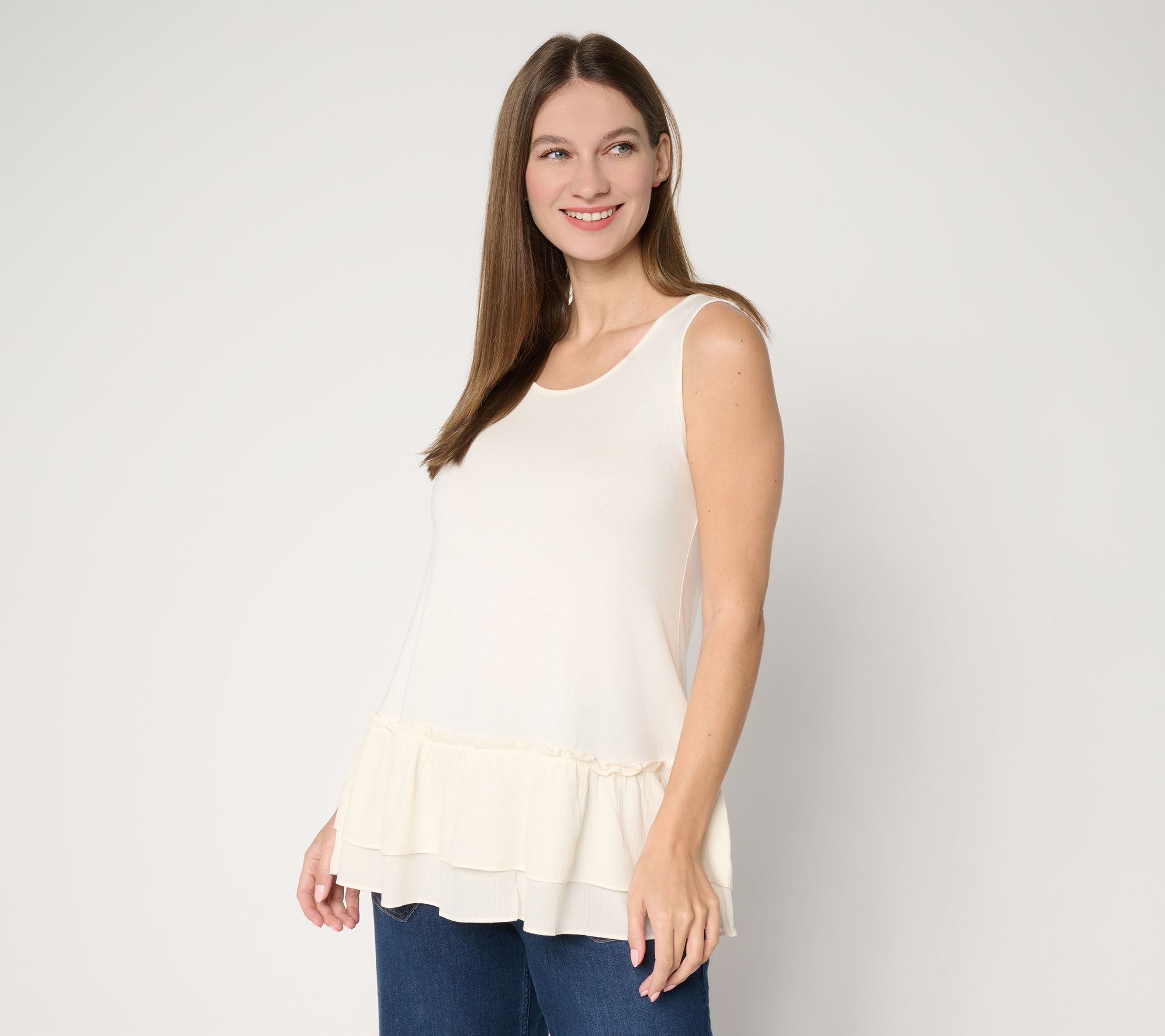 "As Is" LOGO Layers by Lori Goldstein Textured Ruffle Hem Tank
