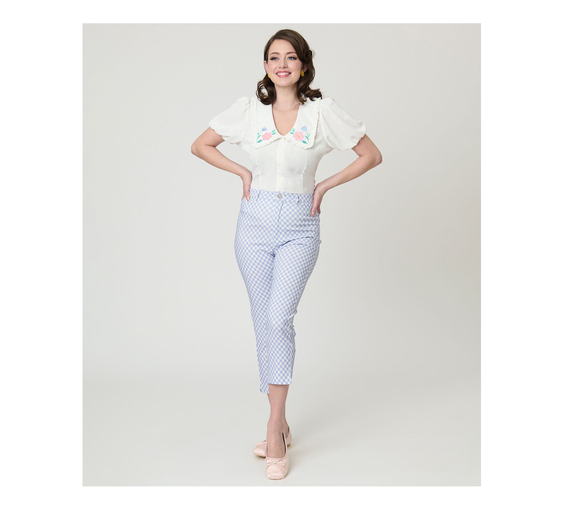 Disney x Unique Vintage Blue Gingham Rachelle Capri Pants