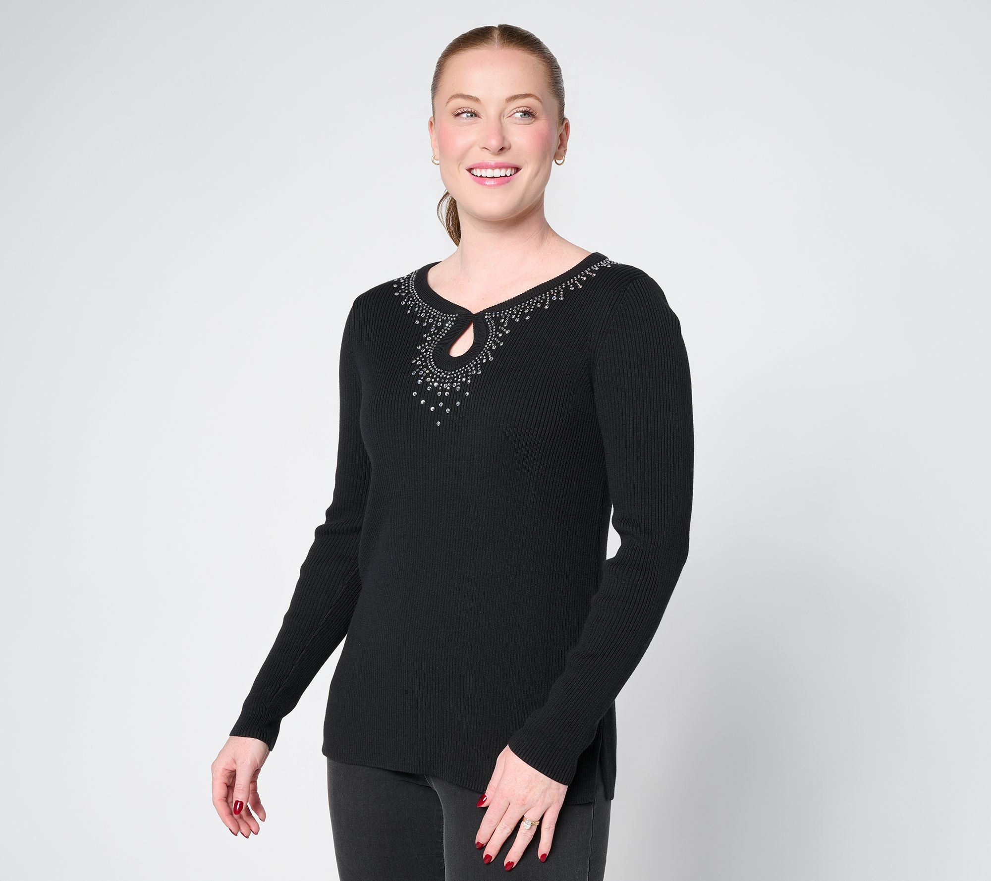 Jingle Belles by Kim Gravel Luxe Keyhole Ribbed Sweater