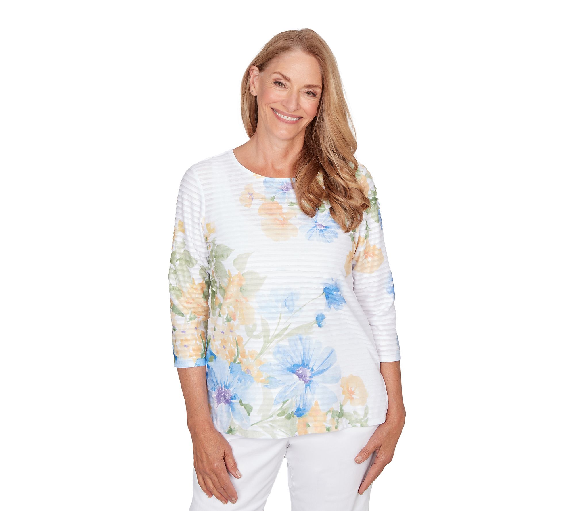  Alfred Dunner Petite Placed Floral Stripe Top