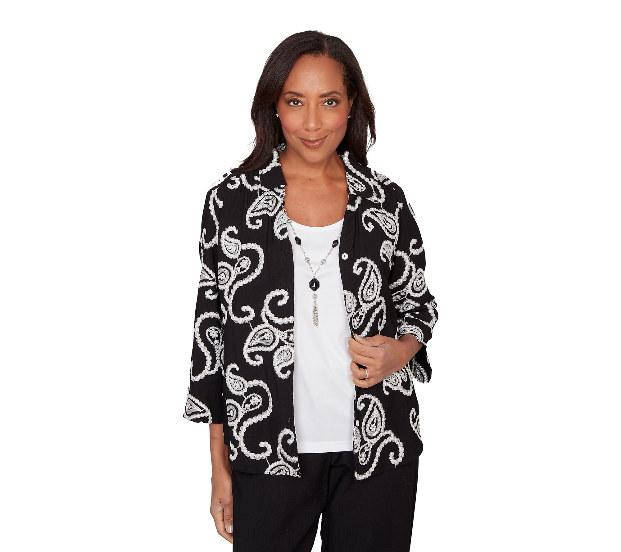 Alfred Dunner Women's Paisley Two in One Top with Necklace