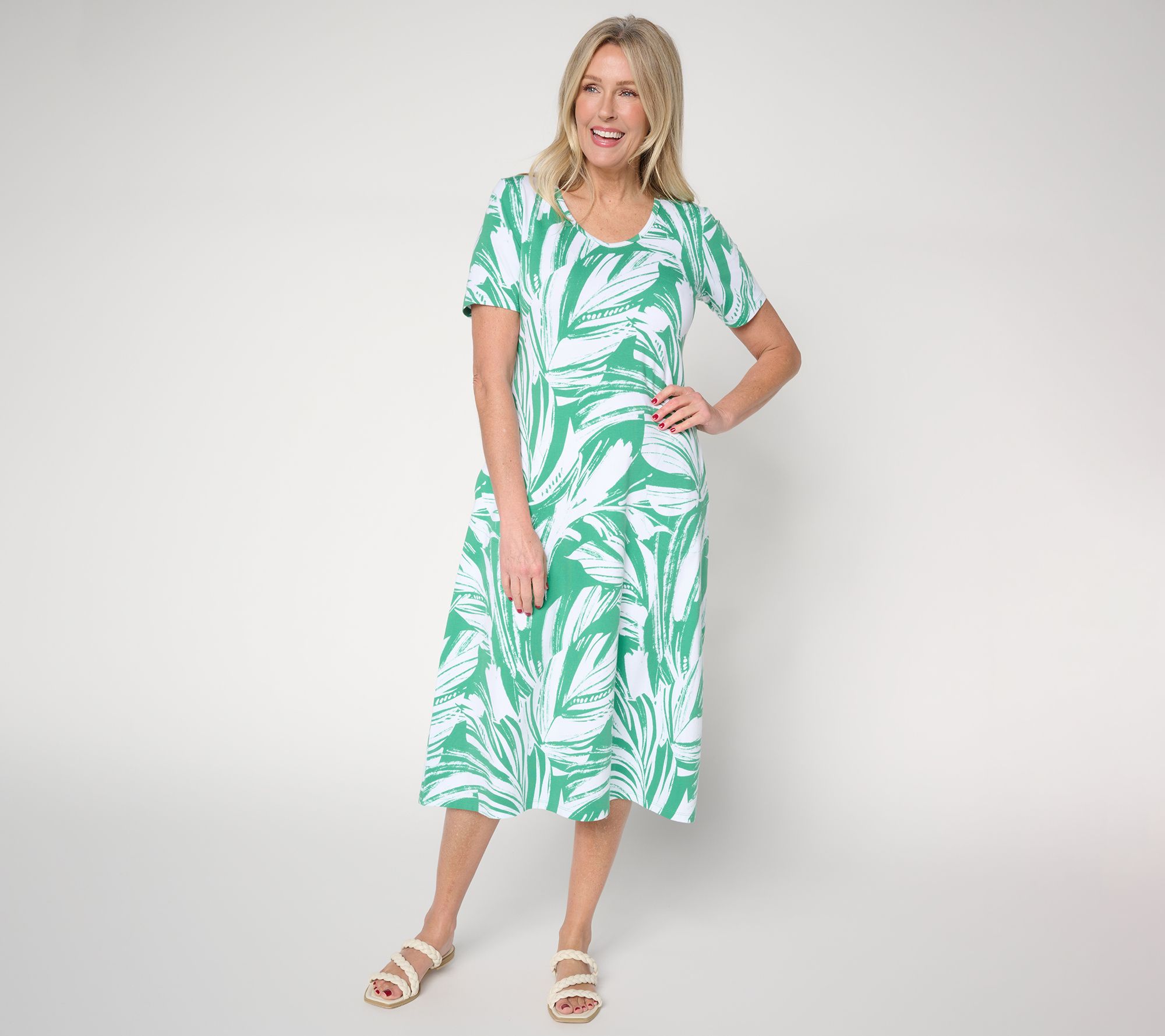 "As Is" Denim & Co. Beach Jersey Regular Midi Dress with Pockets