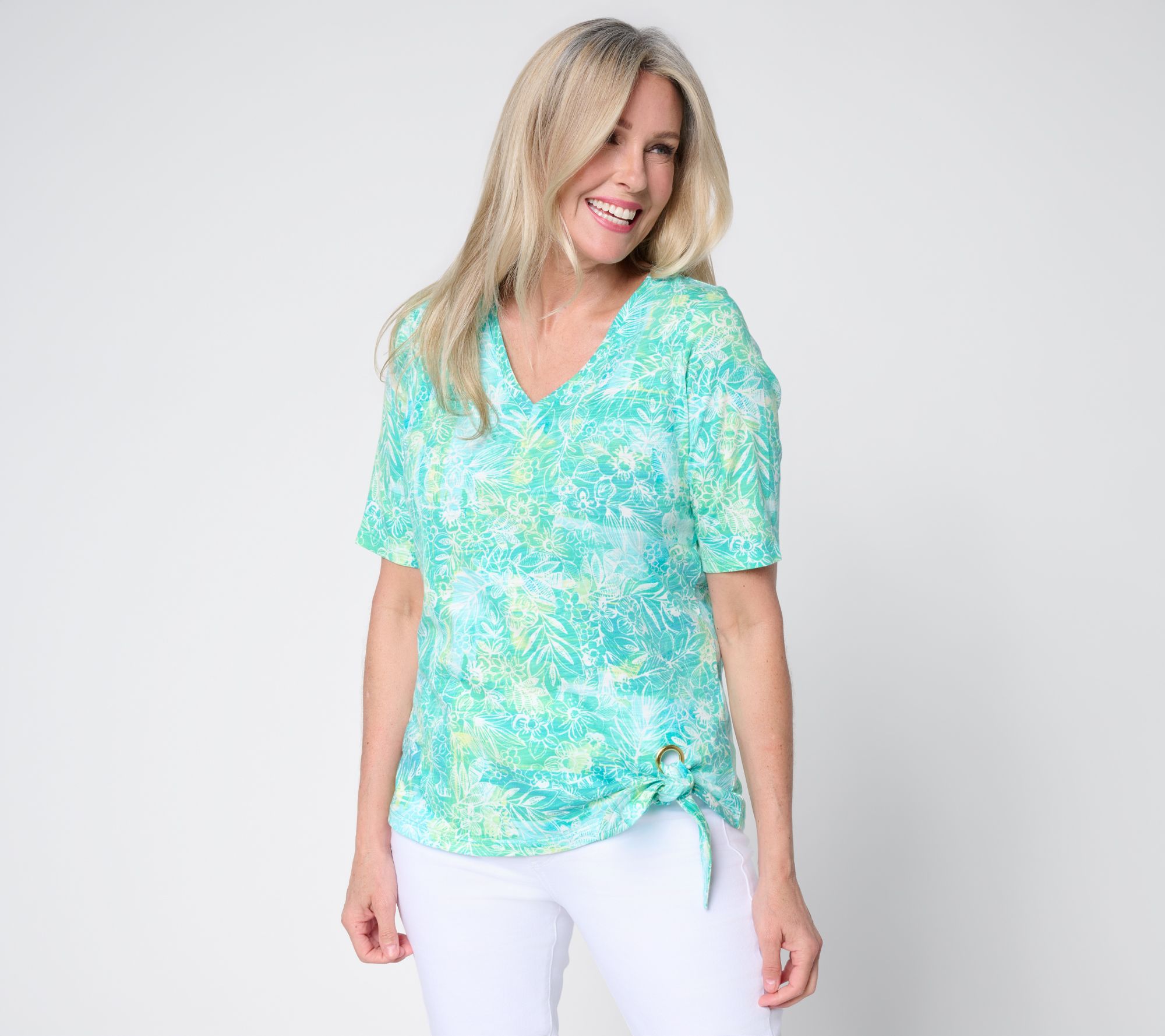 "As Is" Belle by Kim Gravel Tropic Tide Gold Grommet Side Tie Top
