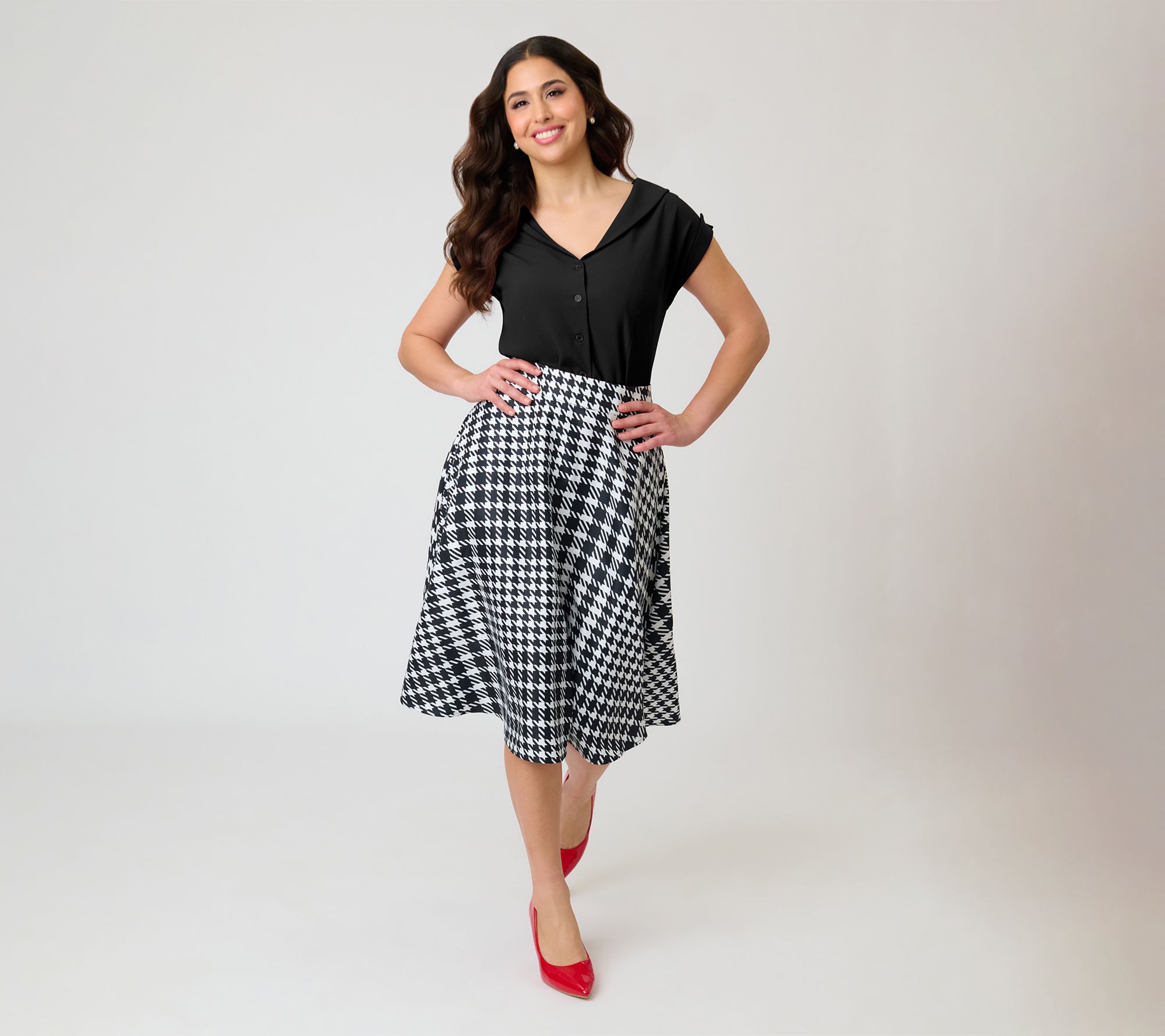 Unique Vintage Black & White Houndstooth VivianSwing Skirt