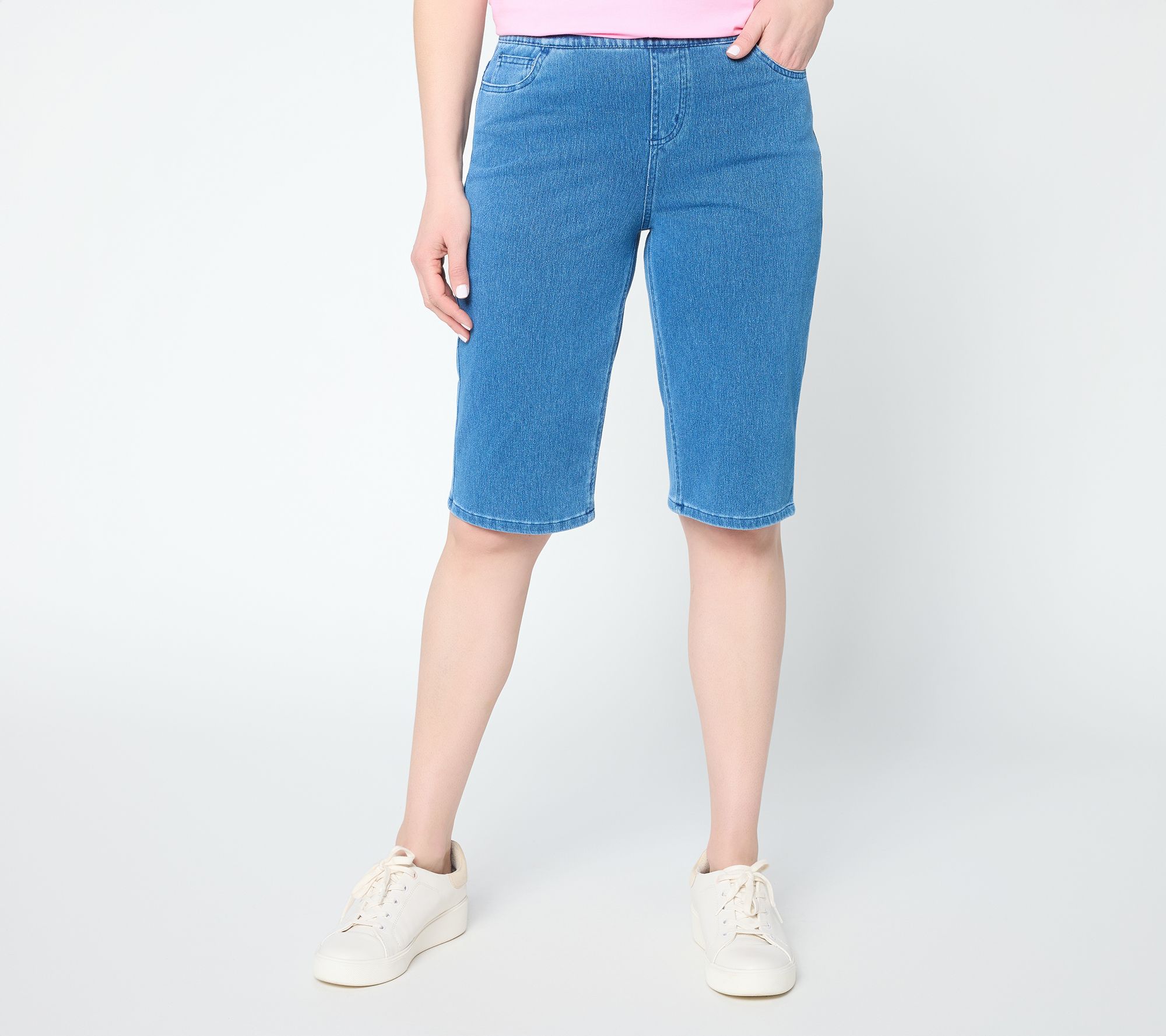 "As Is" Denim & Co. Petite Comfy Knit Air Straight Leg Bermuda Shorts