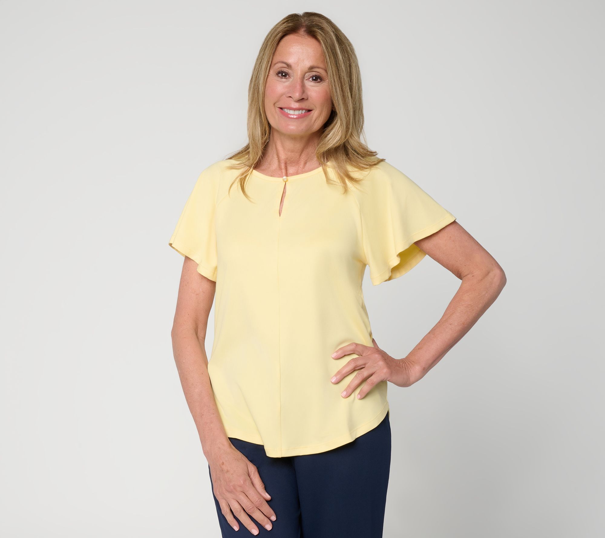 "As Is" Cuddl Duds Flexwear Flutter Sleeve Keyhole Tee