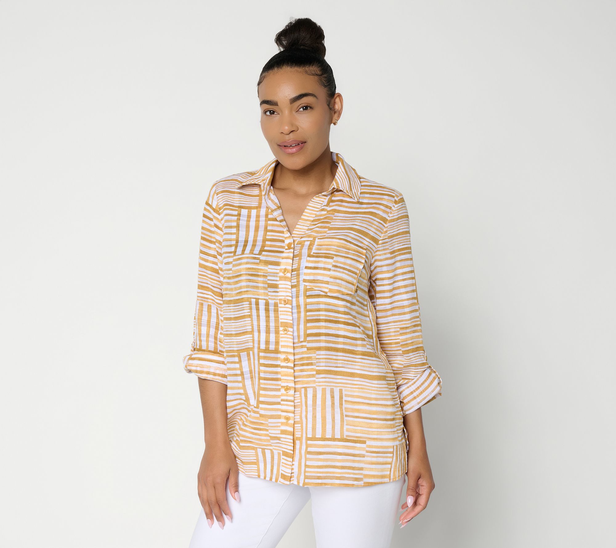 "As Is" Joan Rivers Regular Button Front Boyfriend Fit Tunic