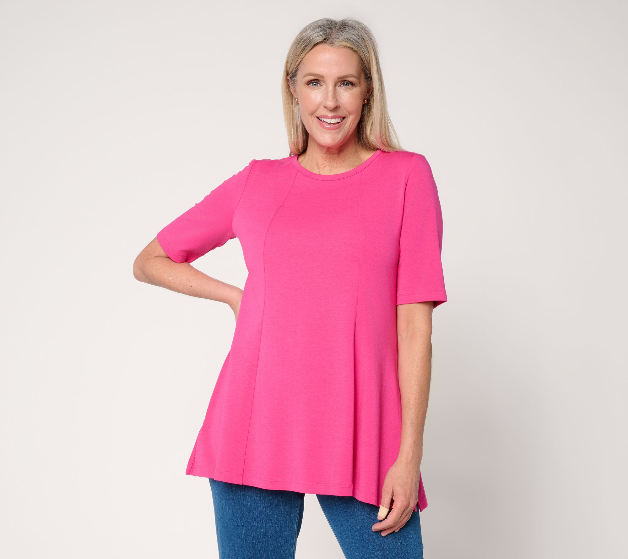 "As Is" Denim & Co. Essentials Petite Favorite Jersey Swing Tunic