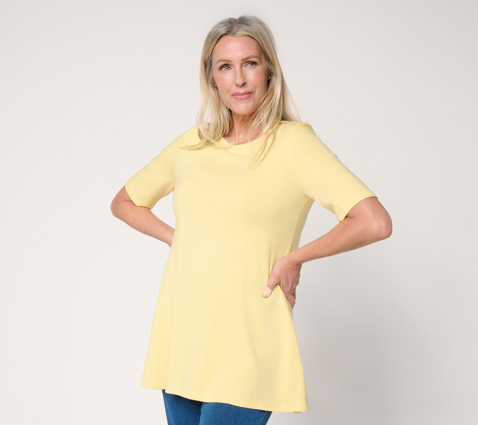 "As Is" Denim & Co. Essentials Petite Favorite Jersey Swing Tunic