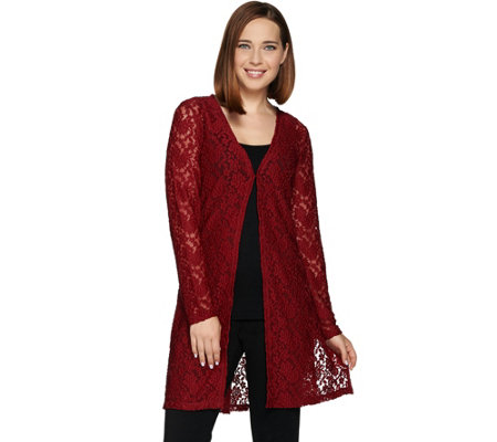 Susan Graver Stretch Lace Long Sleeve Open Front Long Cardigan - Page 1 ...