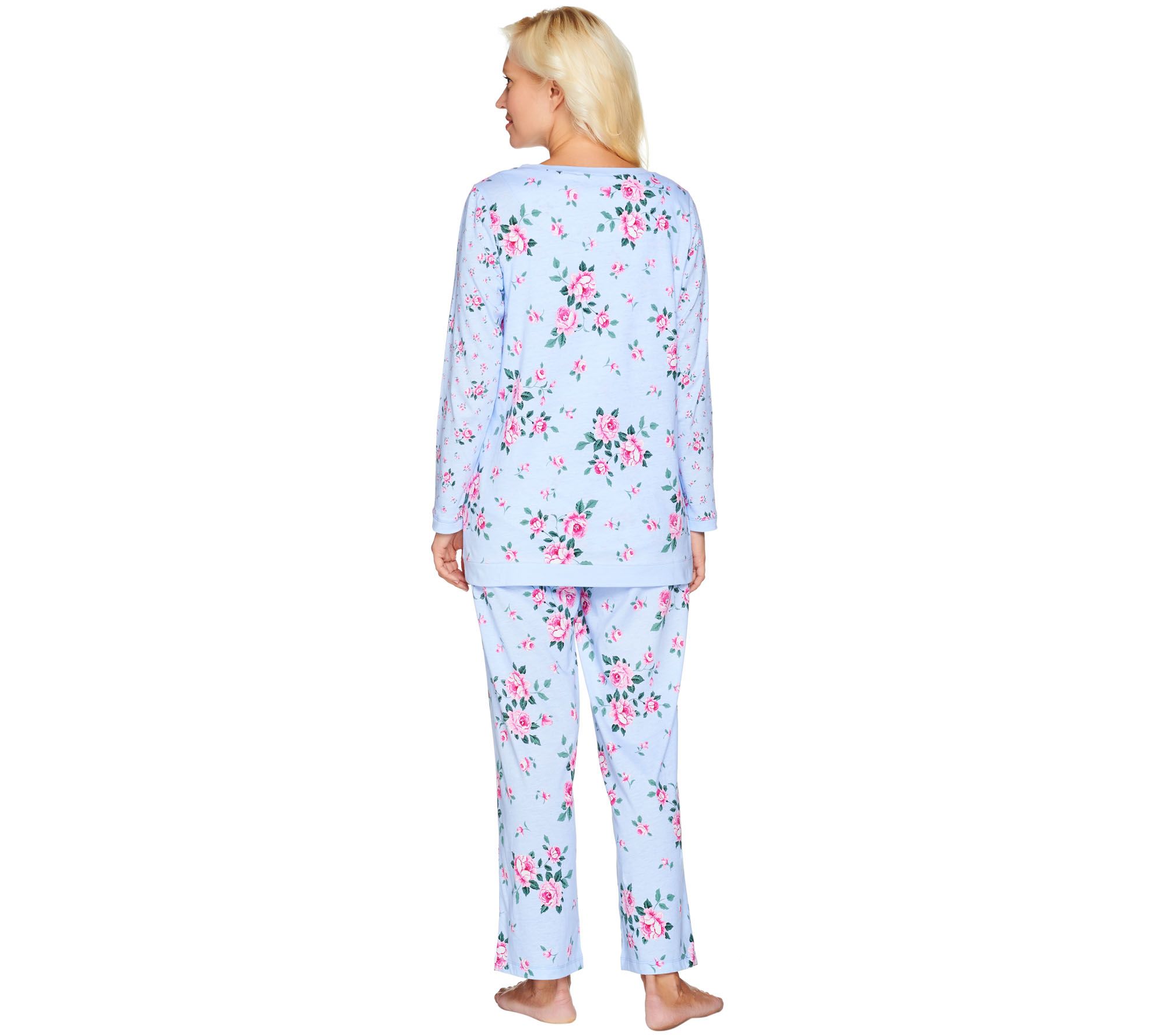Carole Hochman Cotton Jersey Floral Twin Print 3 Pc Pajama Set 