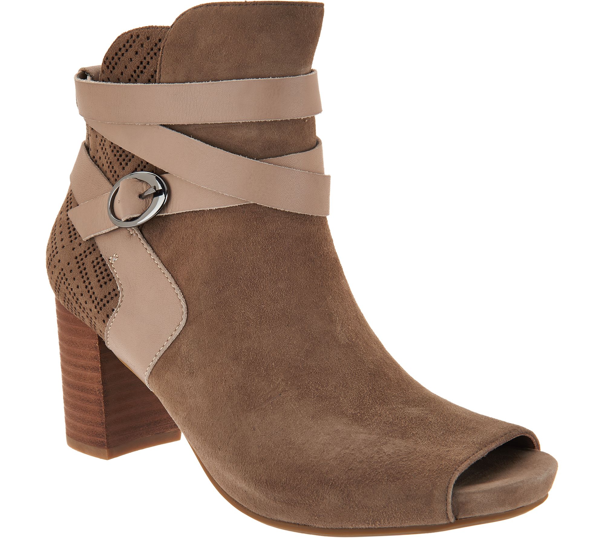 Earthies Suede Peep toe Block Heel Booties Santo QVC