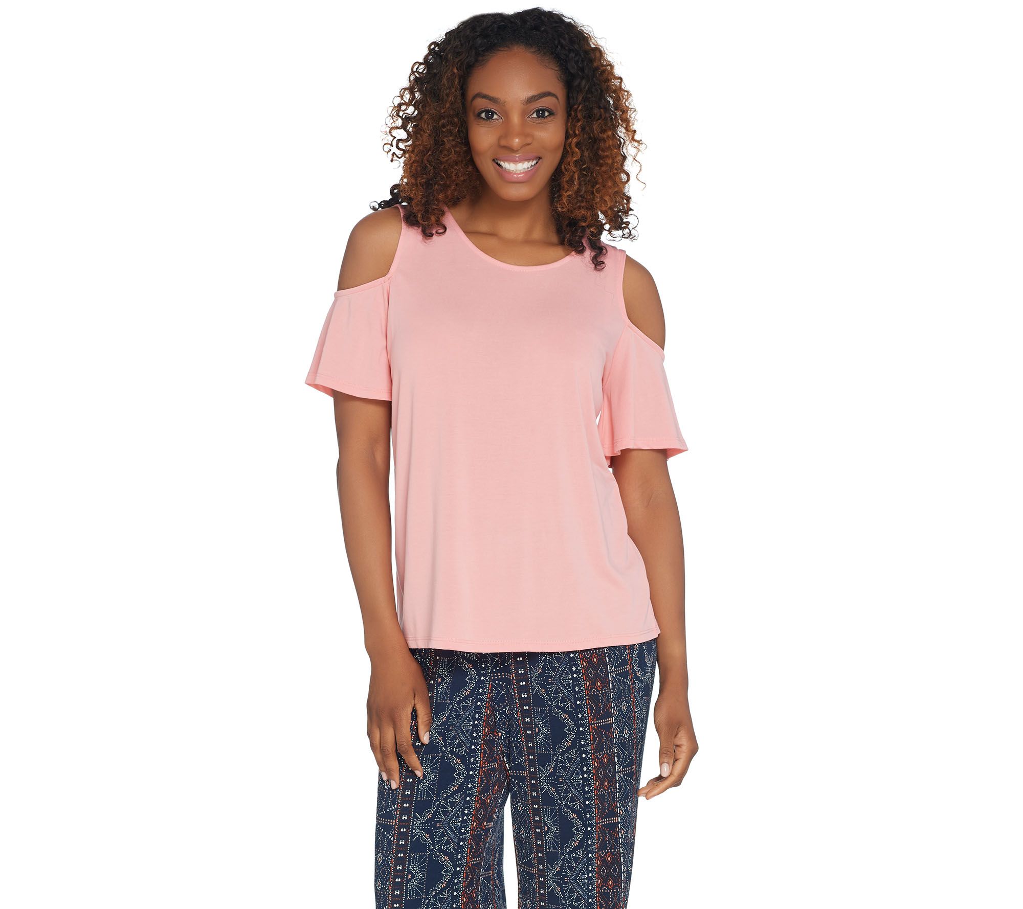 Kelly by Clinton Kelly Cold Shoulder Flutter Sleeve Knit Top - QVC.com