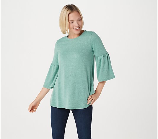 Denim & Co. Heavenly Jersey Round Neck 3/4- Bell Sleeve A-Line Top ...