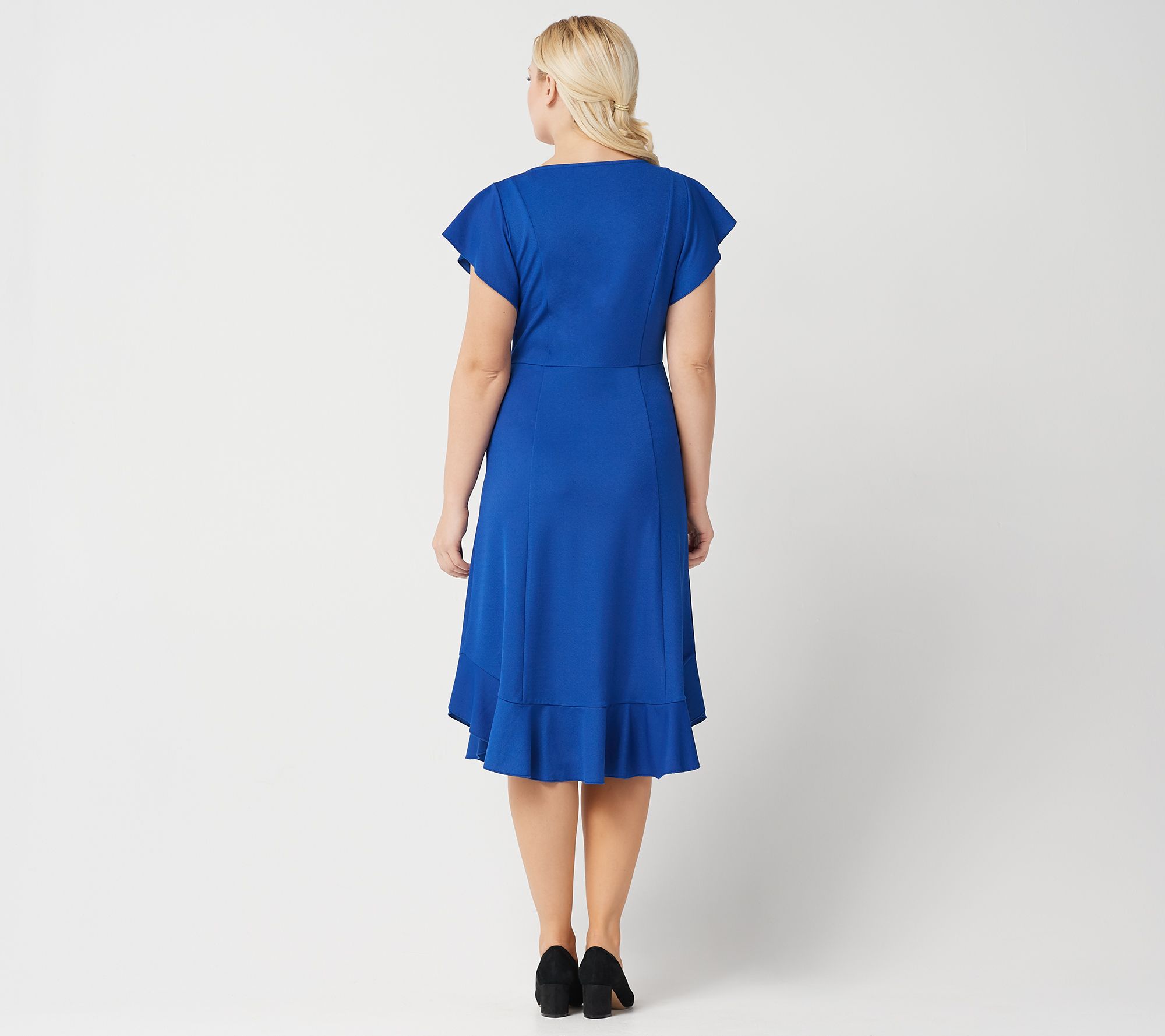 Isaac Mizrahi Live Knit Midi Dress With Ruffle Curved Hem