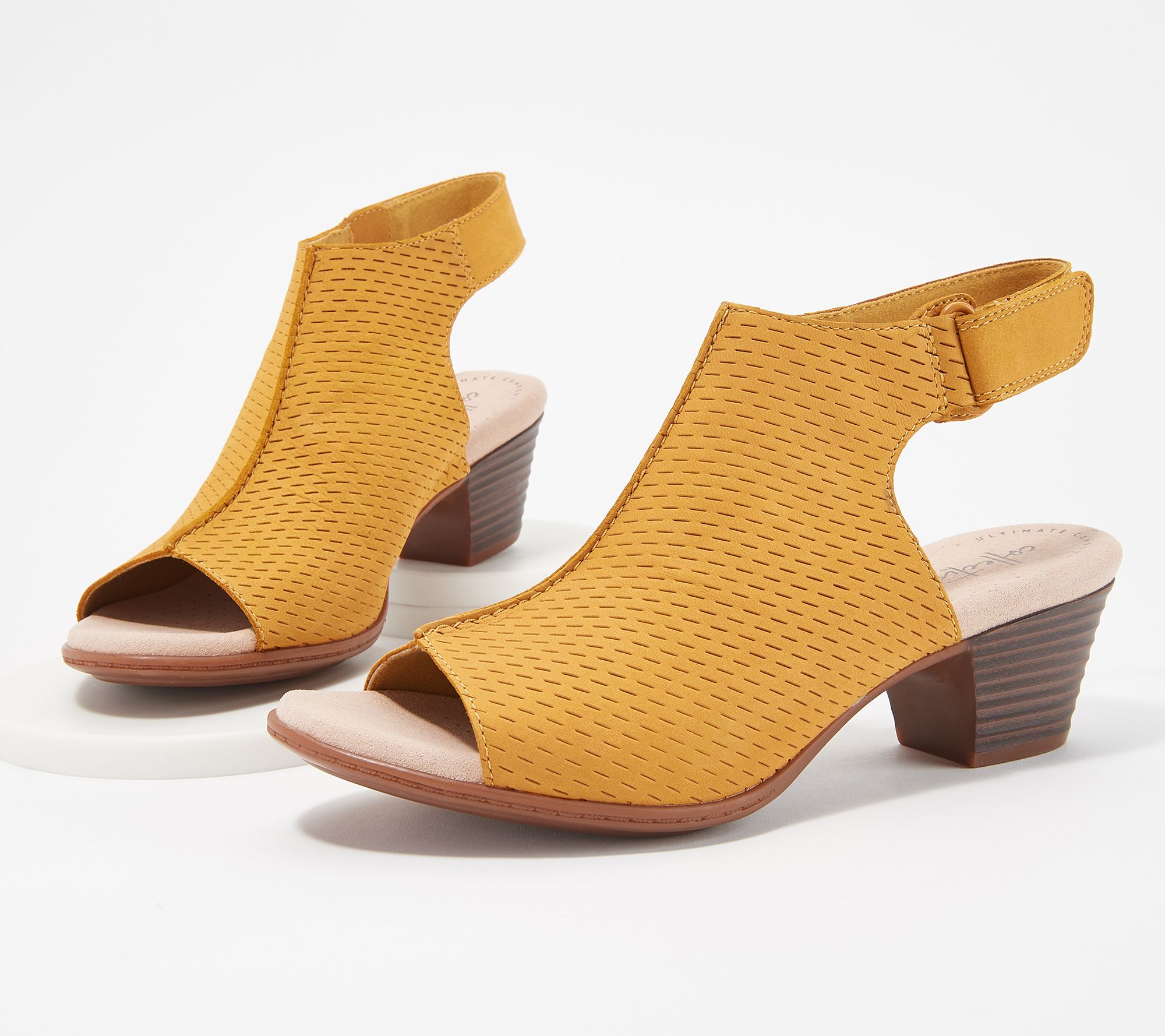 clarks nubuck leather perforated wedges