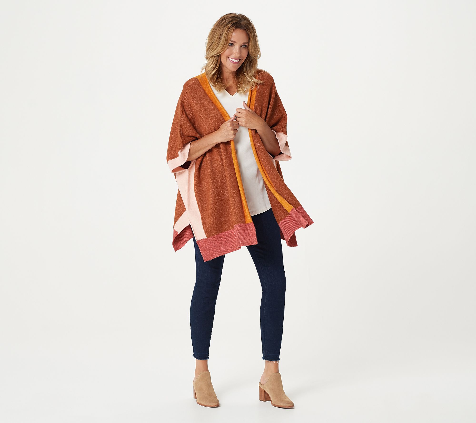 Denim & Co. Naturals Color Block OpenFront Poncho