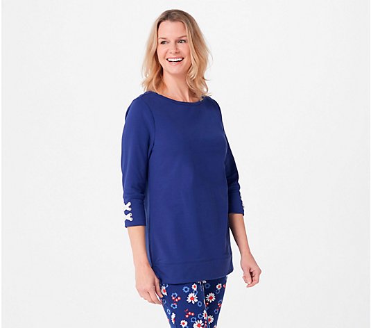 Denim & Co. Active Petite French Terry 3/4-Sleeve Boatneck Tunic