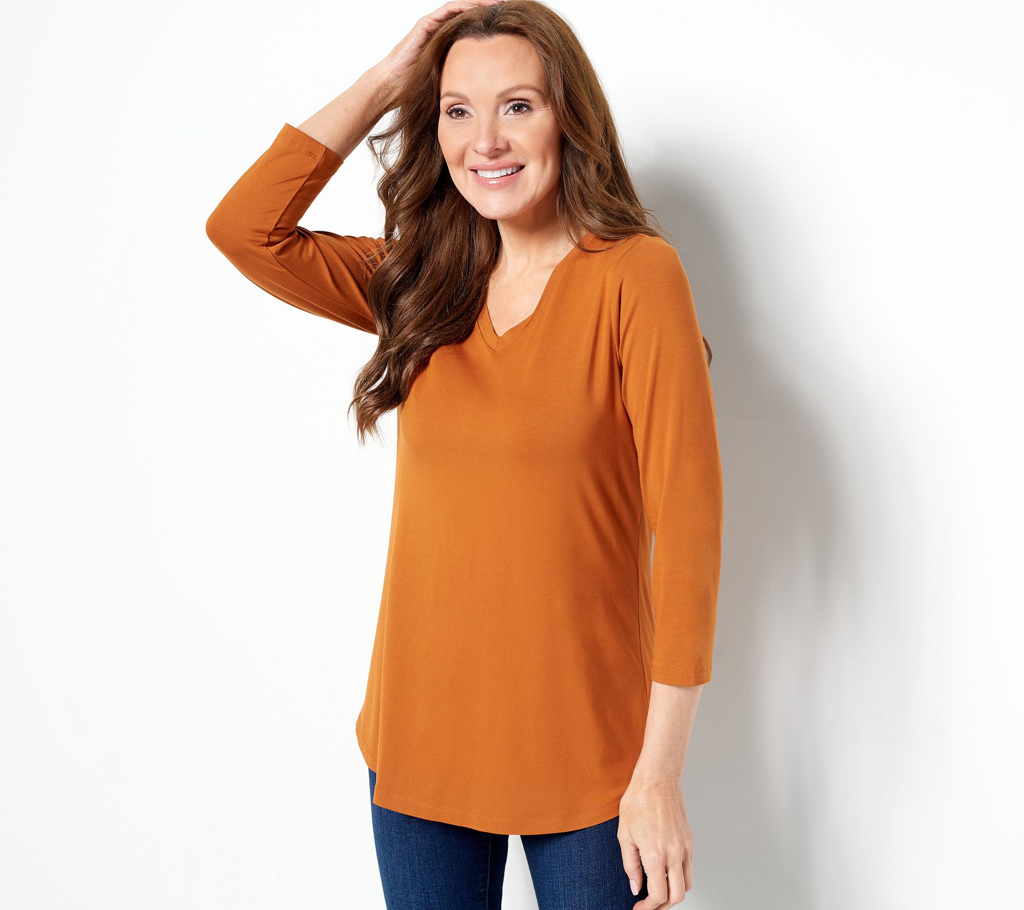 Susan Graver Petite Weekend Essentials Cool Touch Knit V-Neck Tunic ...
