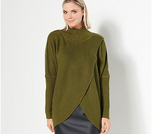 Truth + Style Knit Cross Over Funnel Neck Sweater