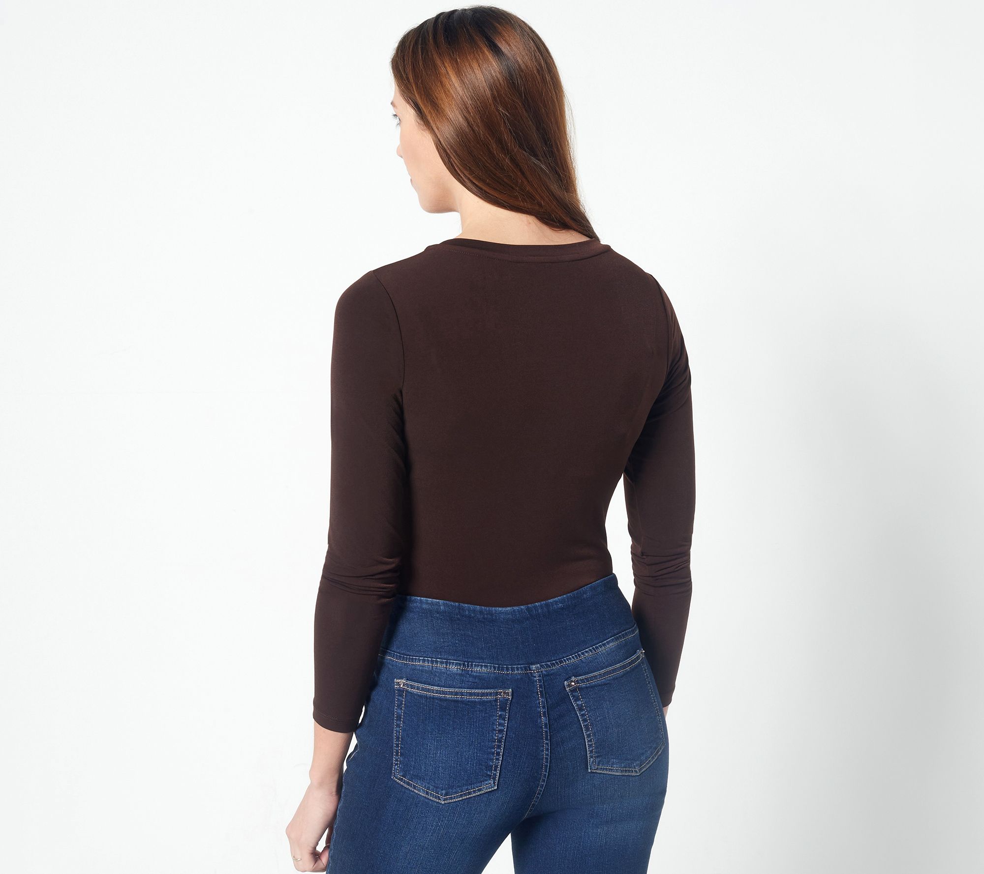 As Is Susan Graver Every Day Liquid Knit Long Sleeve Bodysuit 