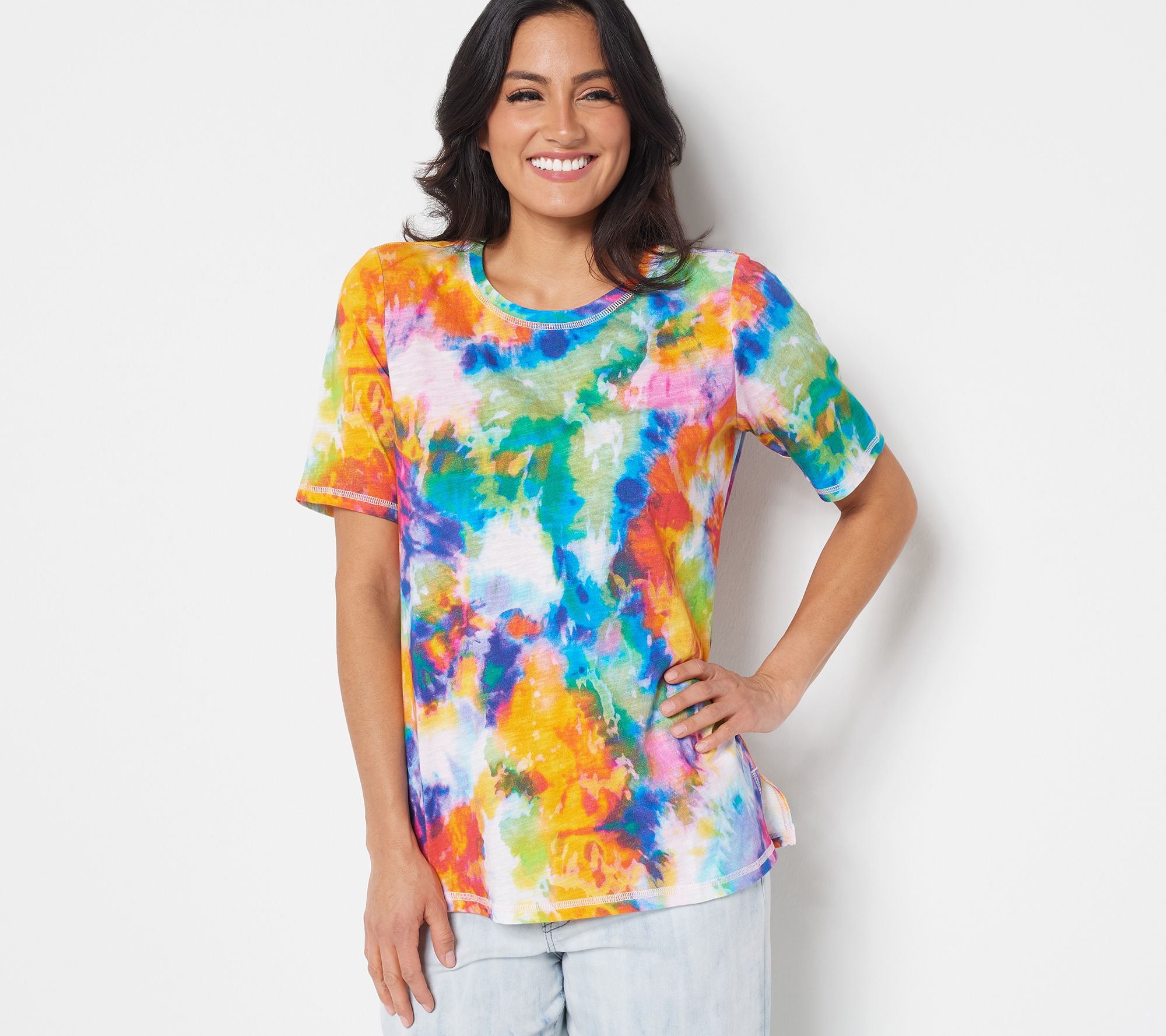 LOGO by Lori Goldstein Pride Rainbow Tie-Dye Knit Top