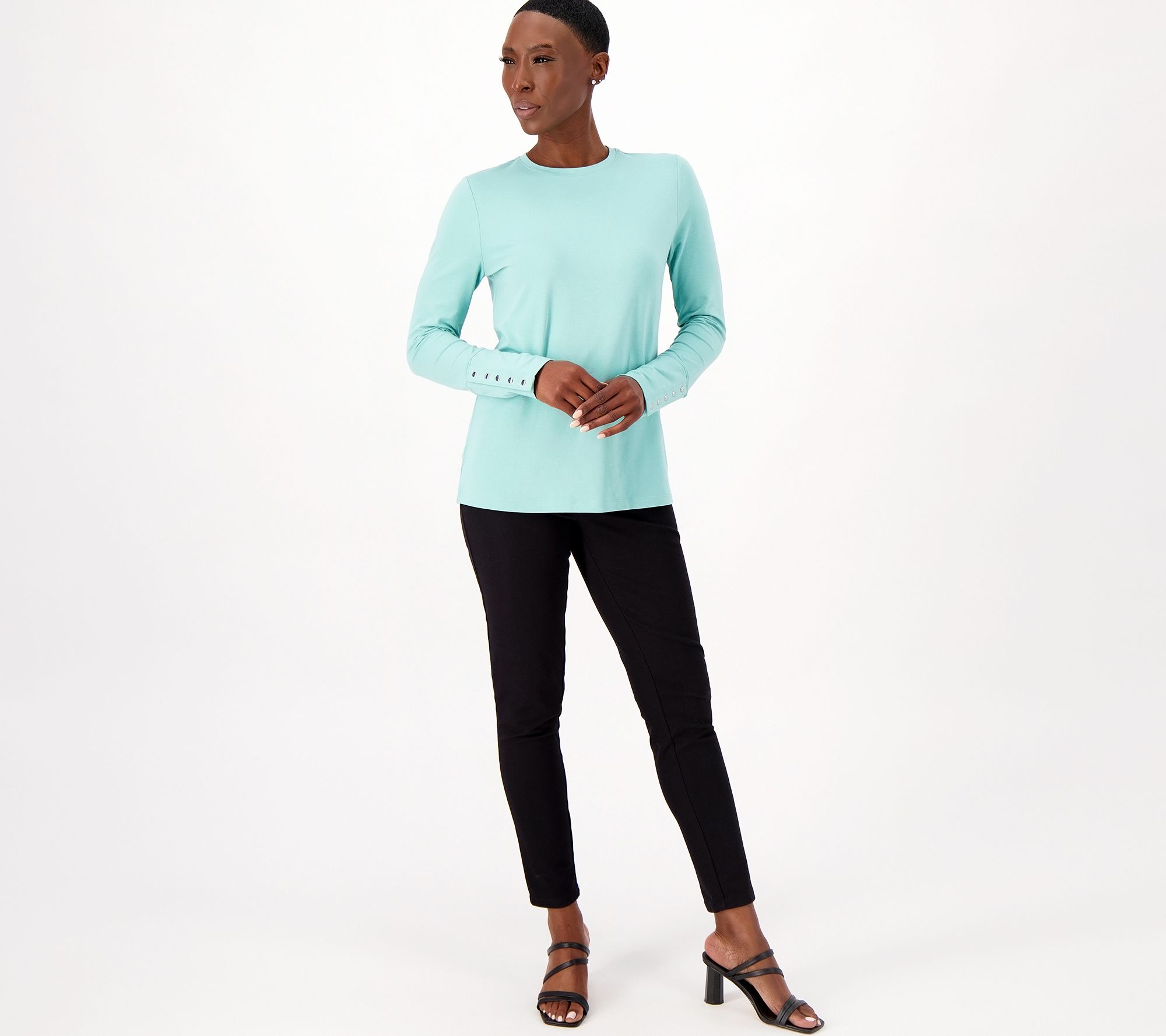 Isaac Mizrahi Live! Crewneck Long Sleeve Top with Snap Detail - QVC.com