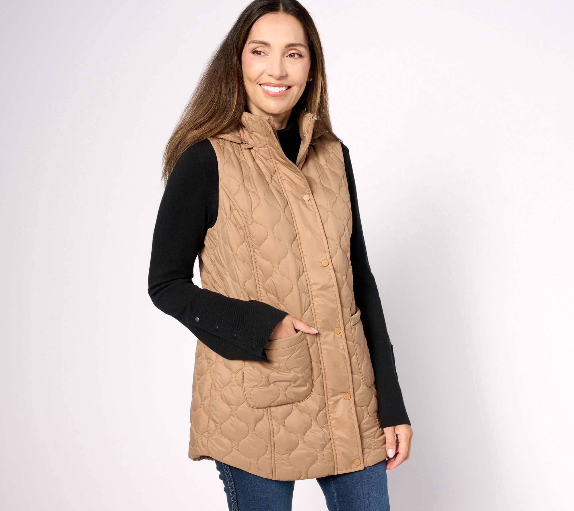 Susan Graver Weekend Water Resistant Nylon Quilted Vest with Hood