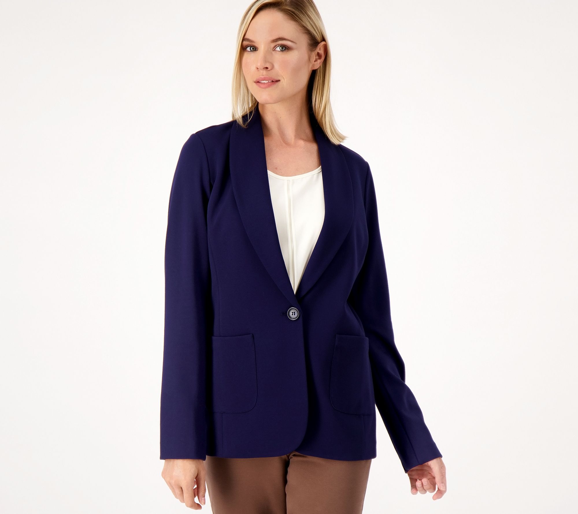 GRAVER Susan Graver Petite Ponte Knit Shawl Collar Blazer