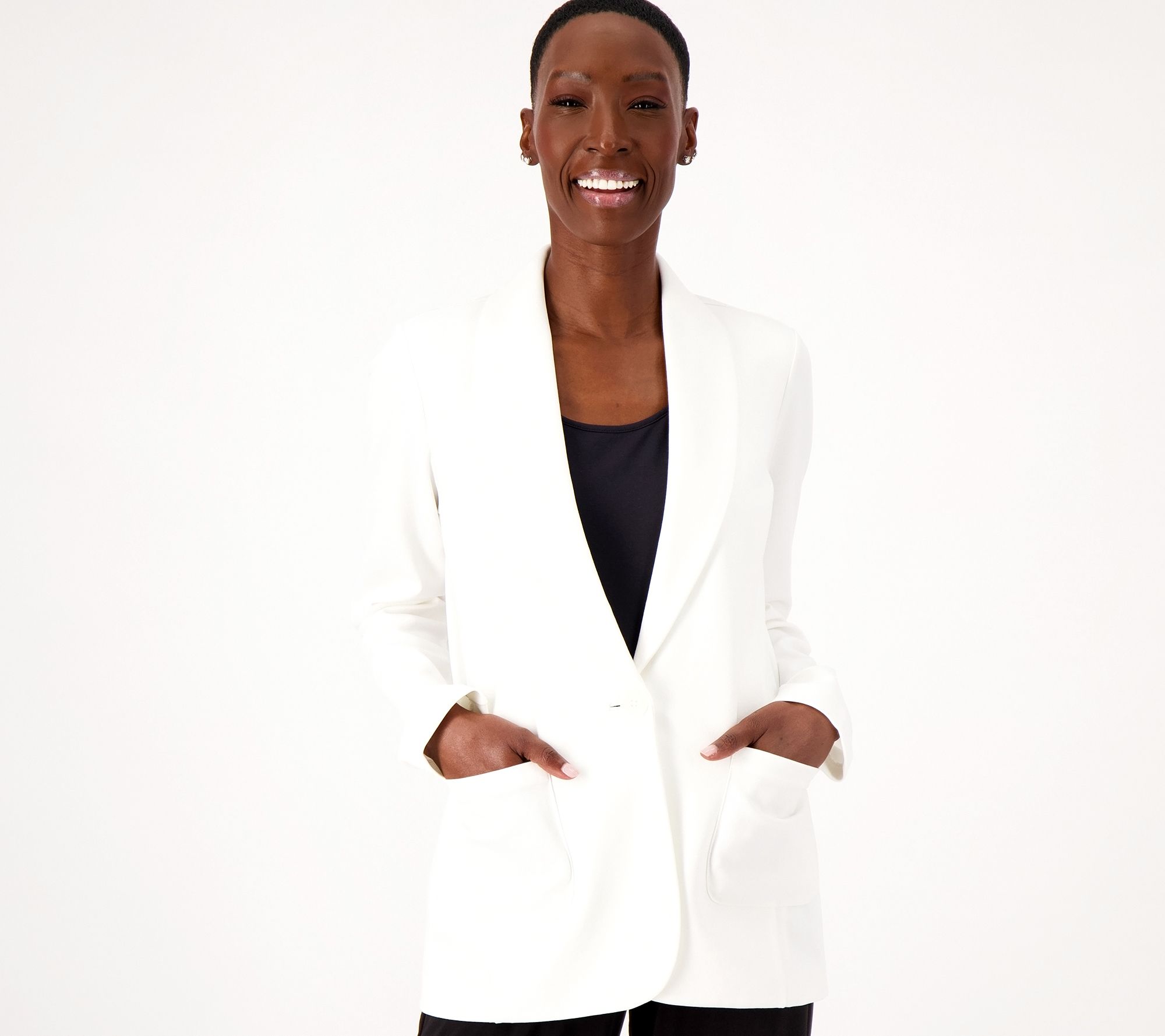 GRAVER Susan Graver Petite Ponte Knit Shawl Collar Blazer