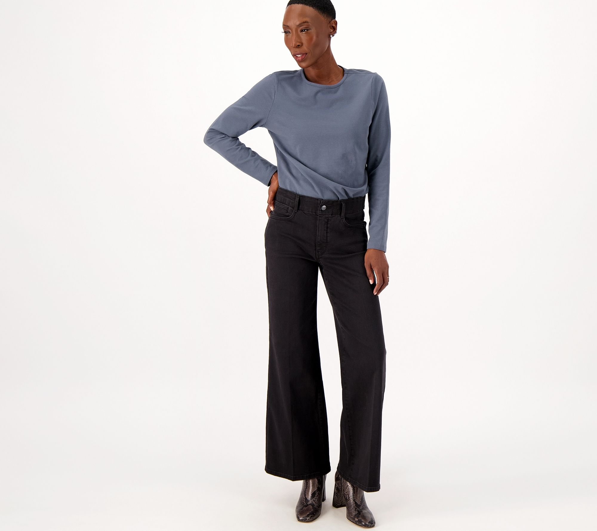 NYDJ Waist Match Higher Rise Wide-Leg Jeans- Vintage Black - QVC.com