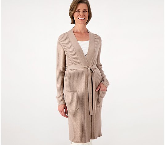 "As Is" Encore by Idina Menzel Long Rib Cardigan with Self Tie