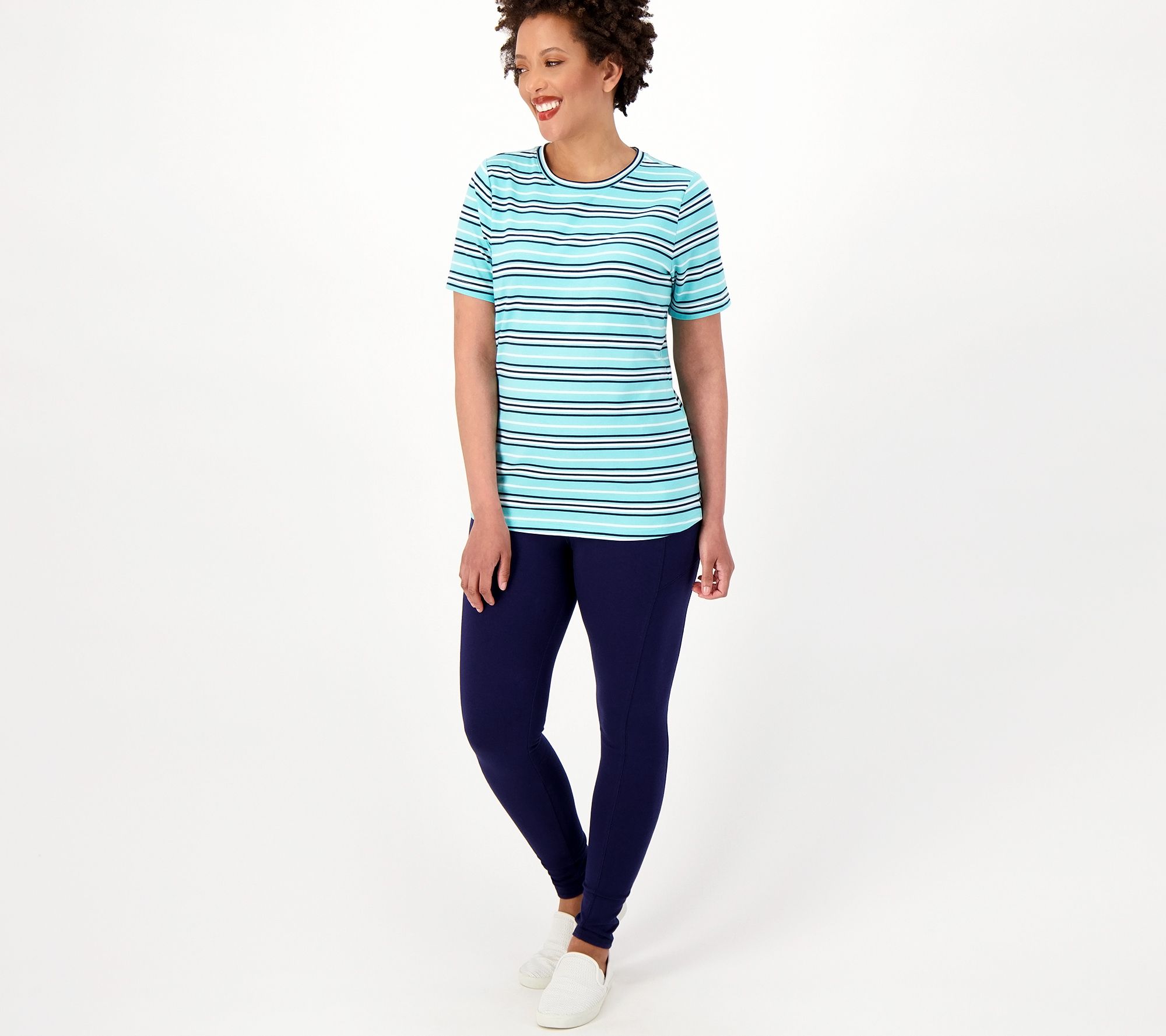 Sport Savvy Cotton/Span Jersey Striped T-Shirt - QVC.com