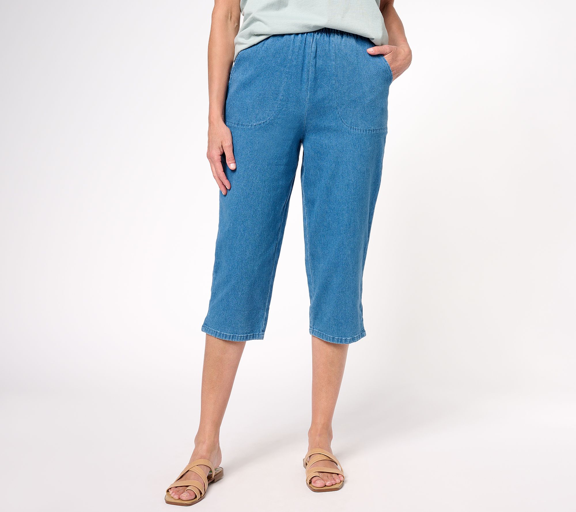 Denim & Co. Original Waist Stretch Regular Capri Pants w/ Side Pockets 