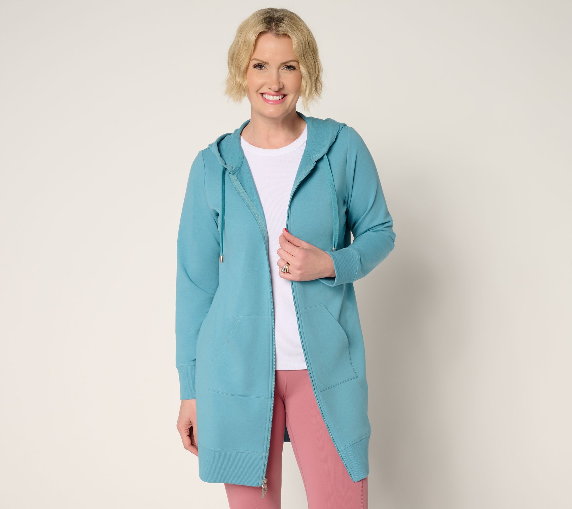 Denim & Co. Active French Terry Petite Hooded ZipFront Tunic Jacket