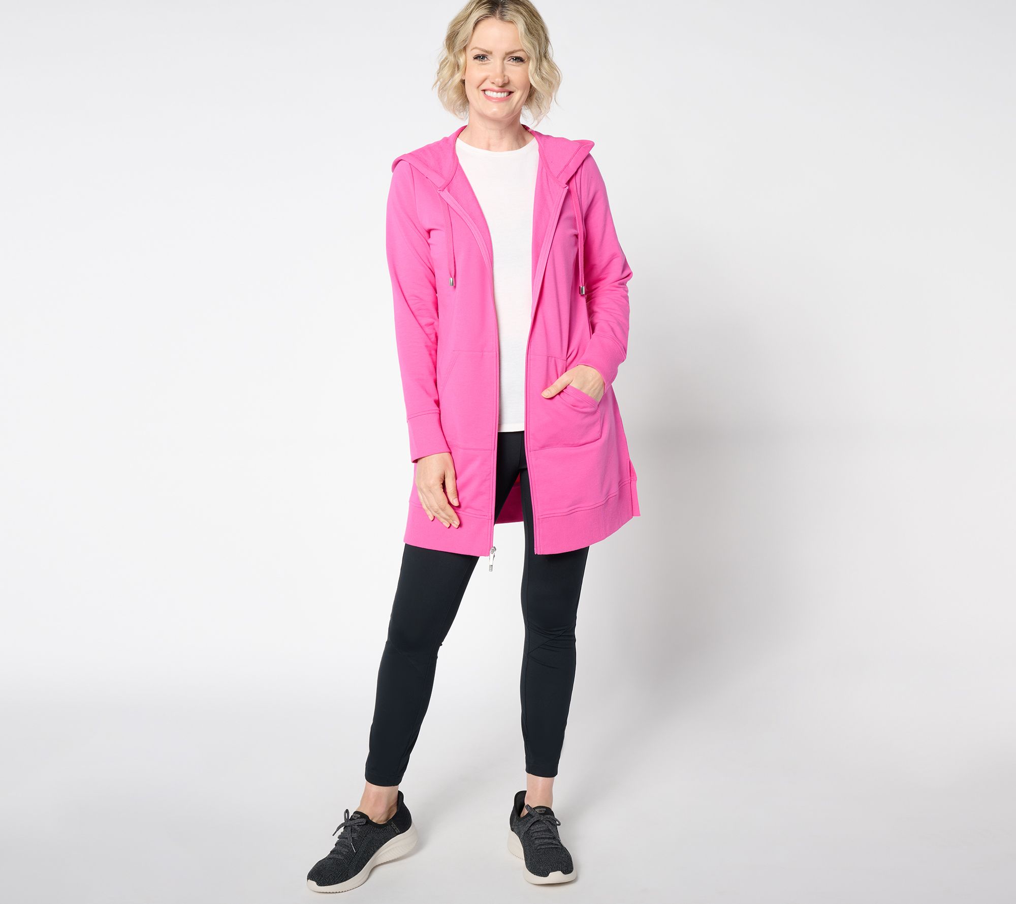 Denim & Co. Active French Terry Petite Hooded ZipFront Tunic Jacket