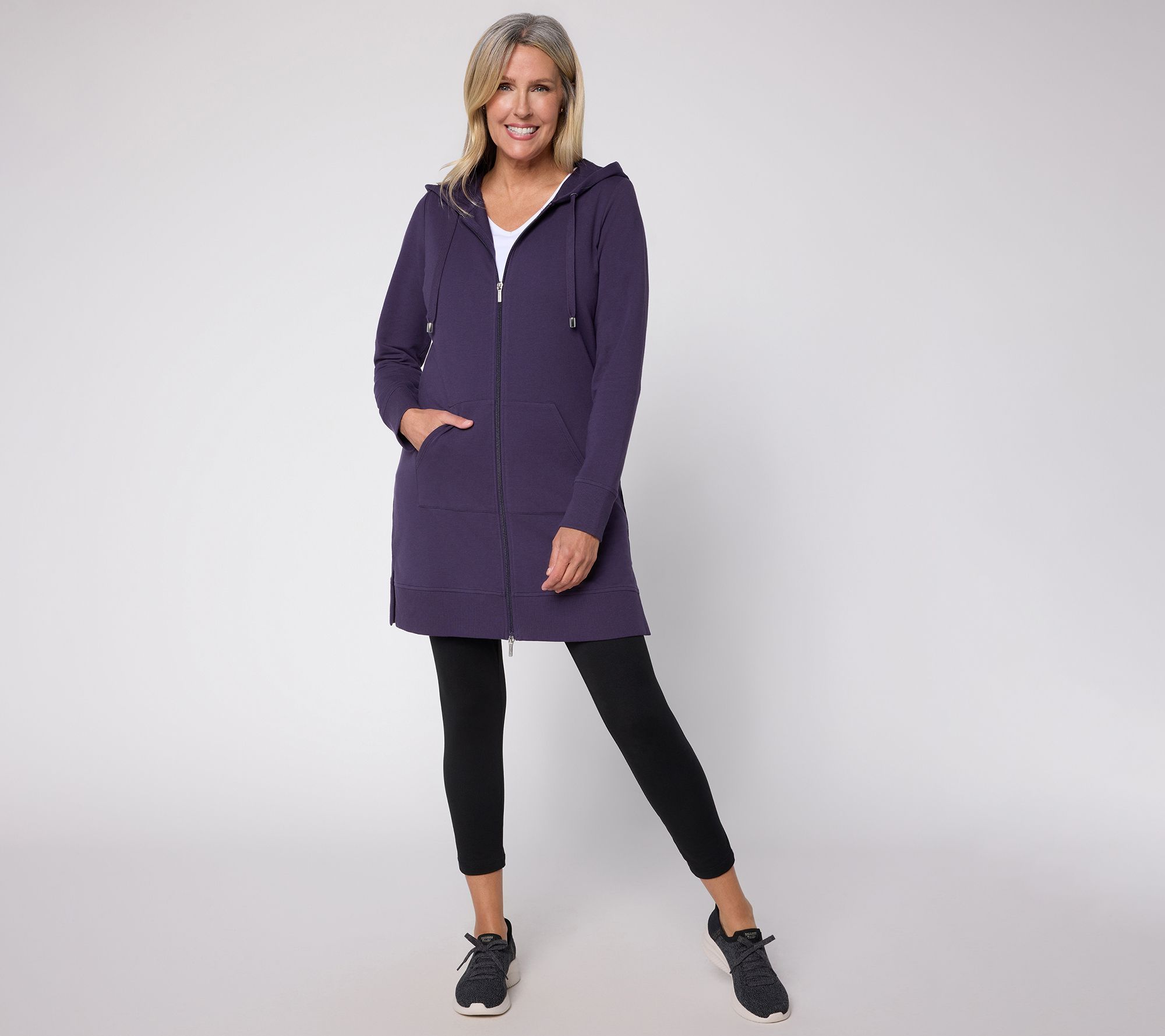Denim & Co. Active French Terry Petite Hooded ZipFront Tunic Jacket