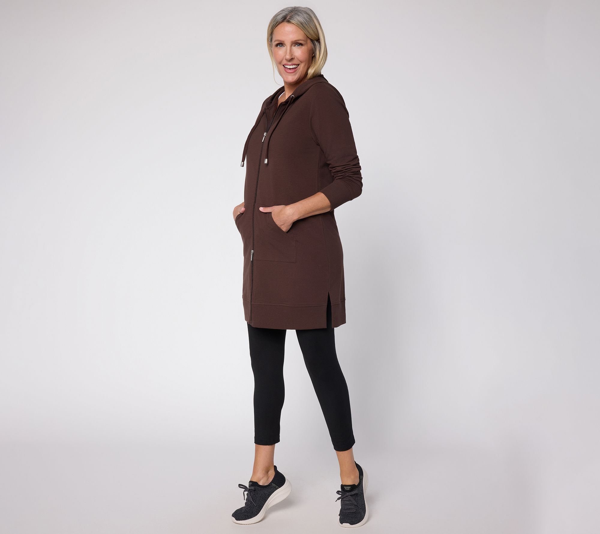 Denim & Co. Active French Terry Petite Hooded ZipFront Tunic Jacket