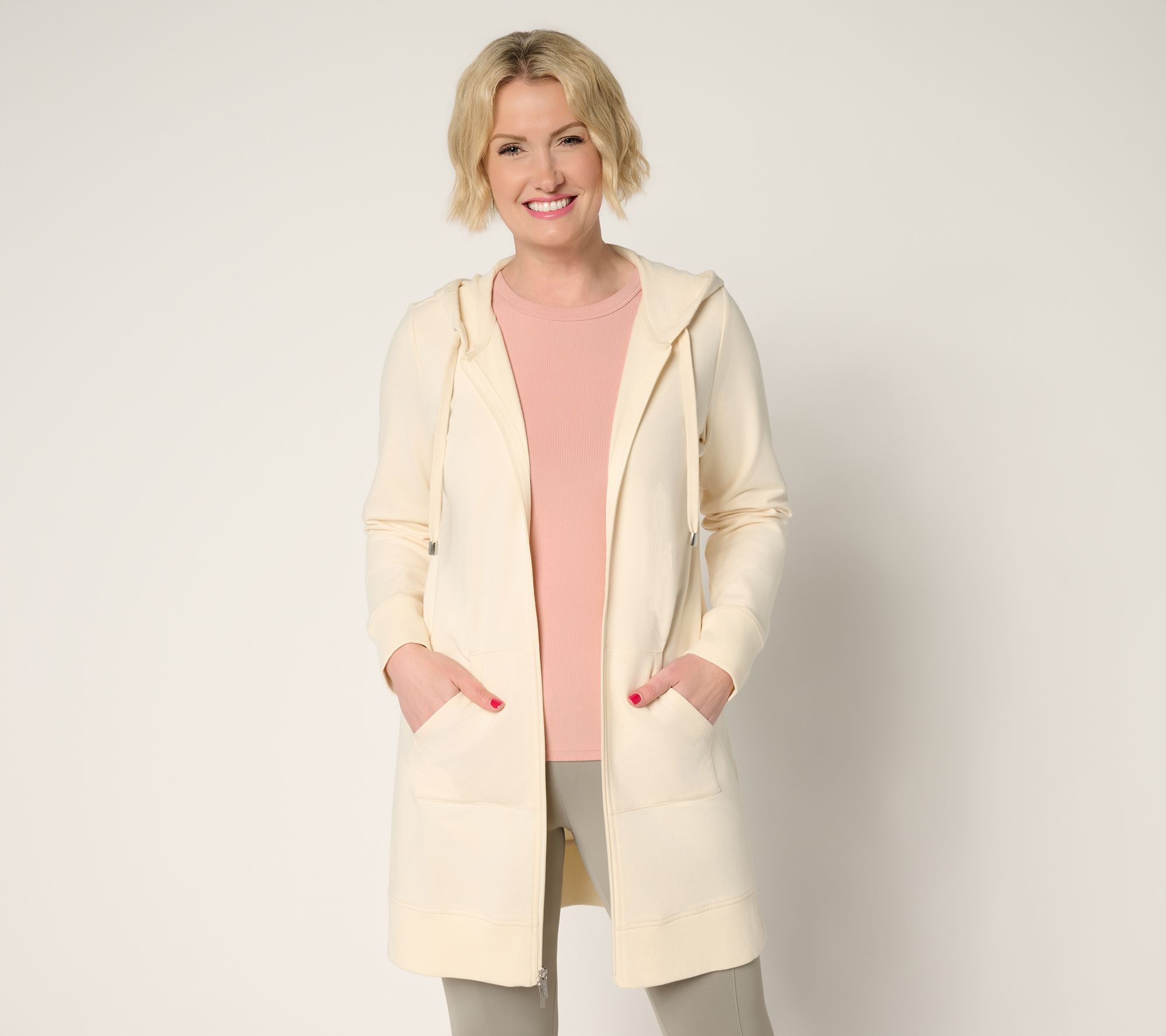 Denim & Co. Active French Terry Petite Hooded ZipFront Tunic Jacket