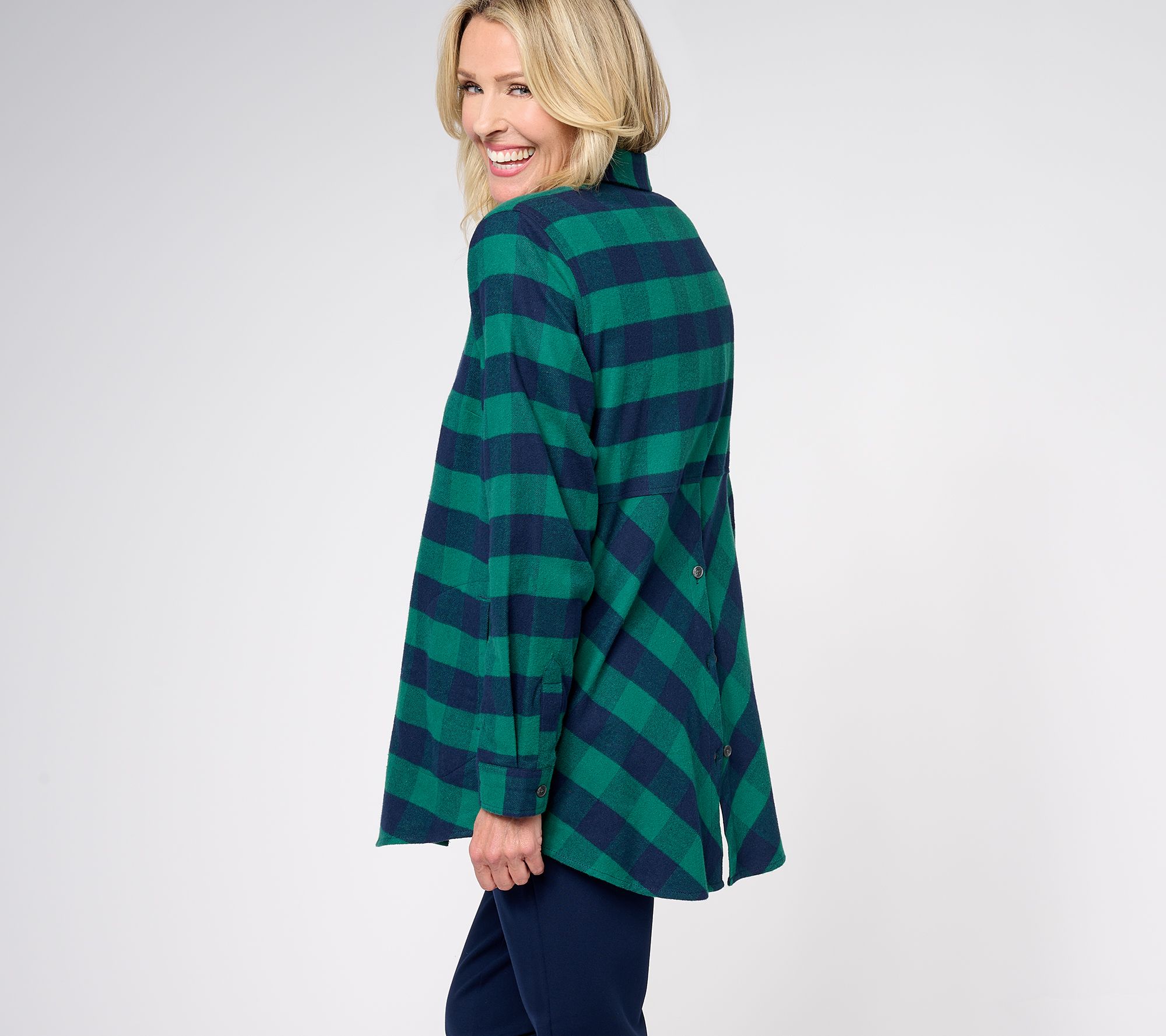 Joan Rivers Petite Brushed Flannel Shirt with Back Buttons 