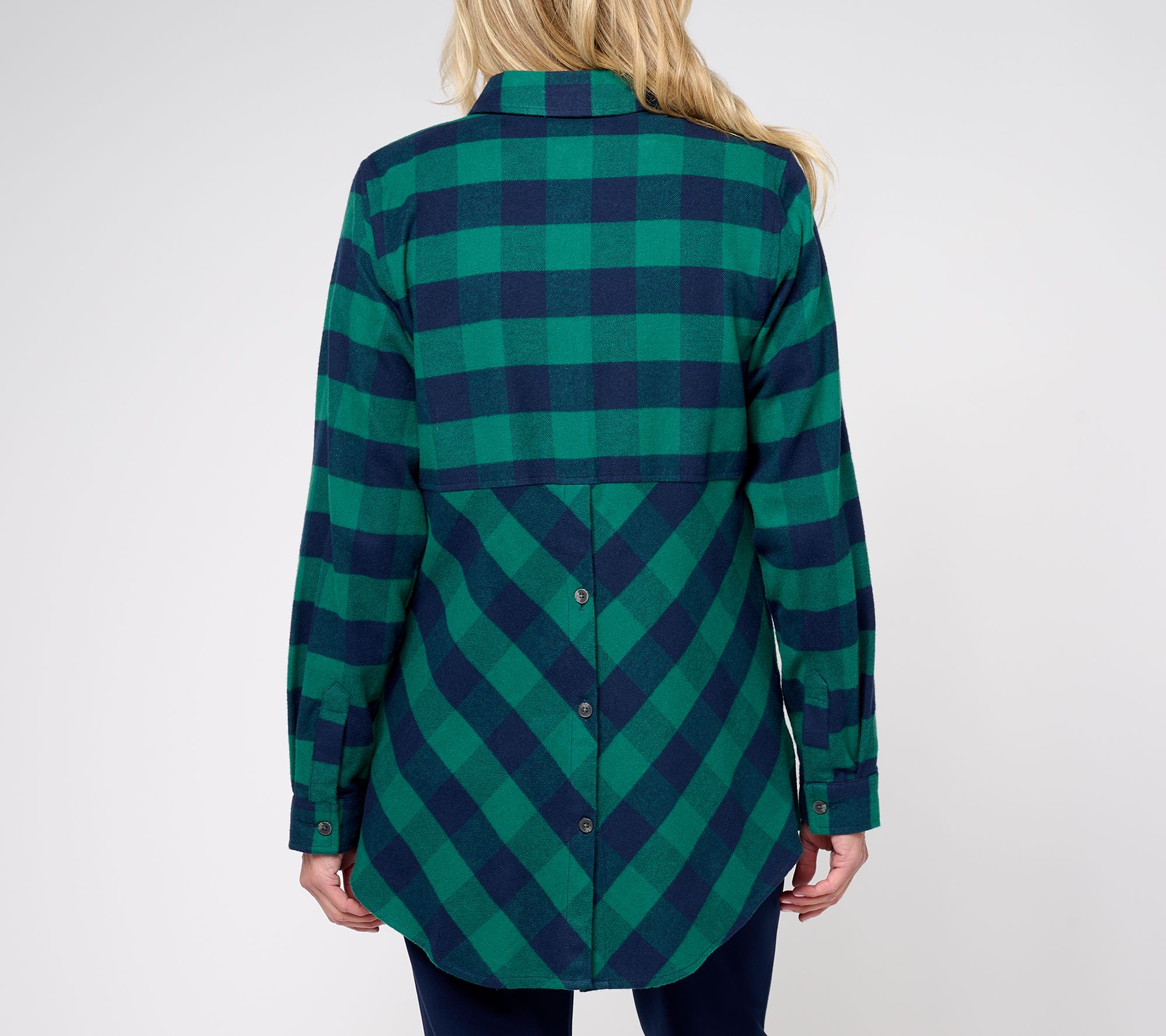 Joan Rivers Petite Brushed Flannel Shirt with Back Buttons