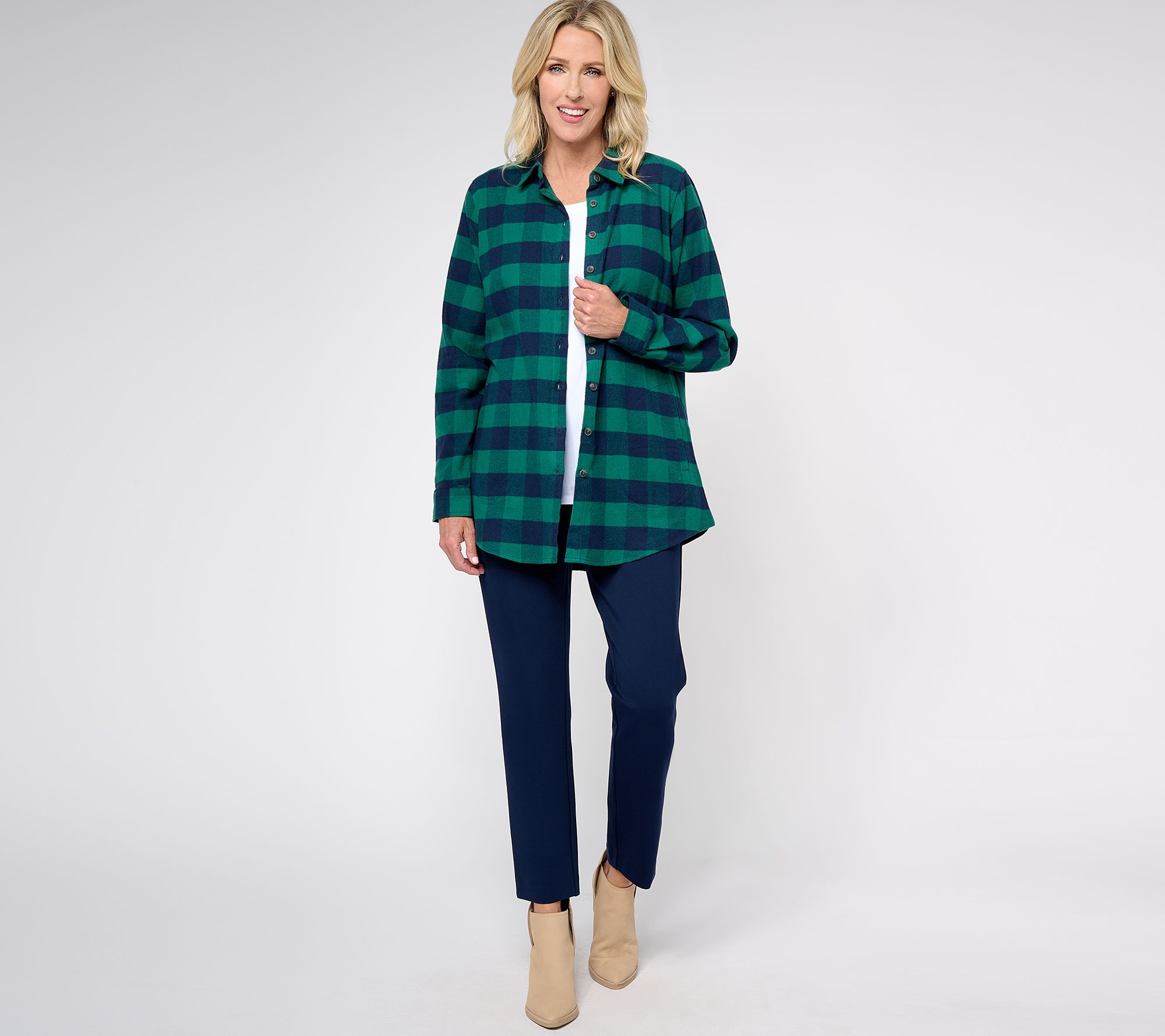 Joan Rivers Petite Brushed Flannel Shirt with Back Buttons - QVC.com