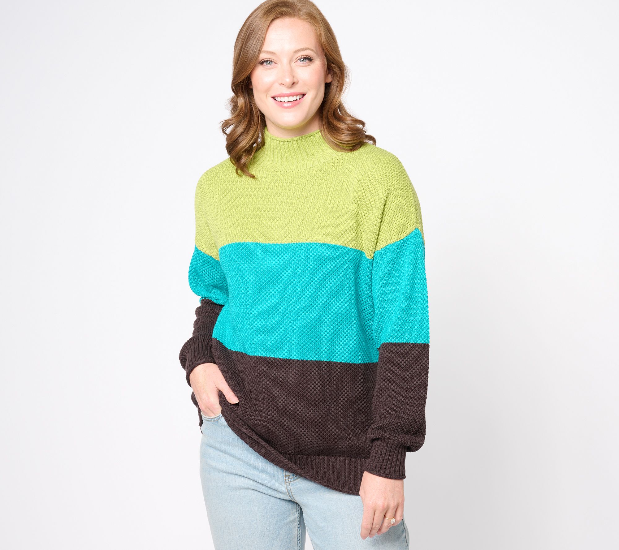 Belle by Kim Gravel Waffle Stitch Color Block Sweater
