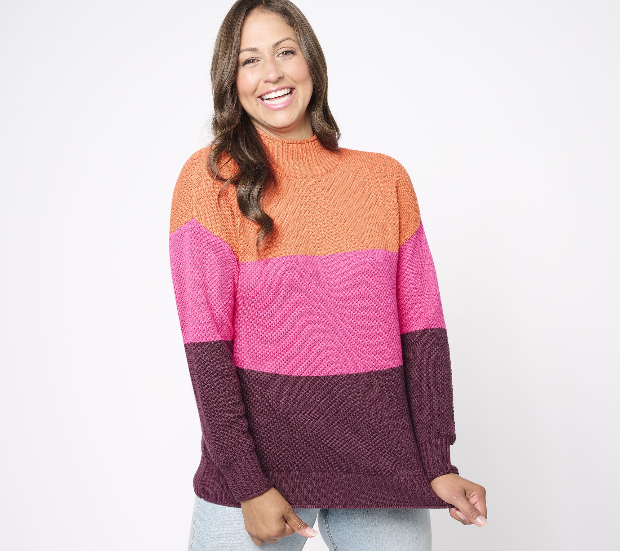 Belle by Kim Gravel Waffle Stitch Color Block Sweater