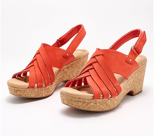 "As Is" Clarks Collection Woven Leather Wedges - Giselle Glow