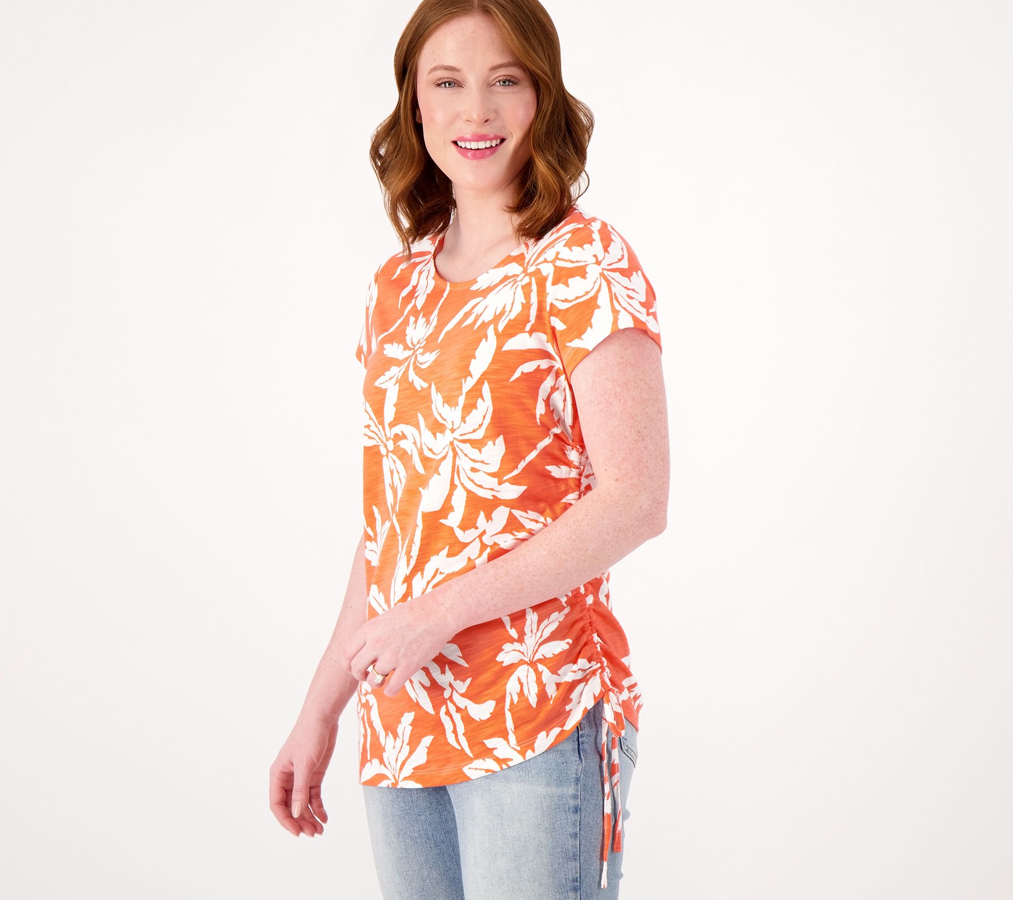 "As Is" Belle by Kim Gravel Slub Knit Side Ruched Print Top