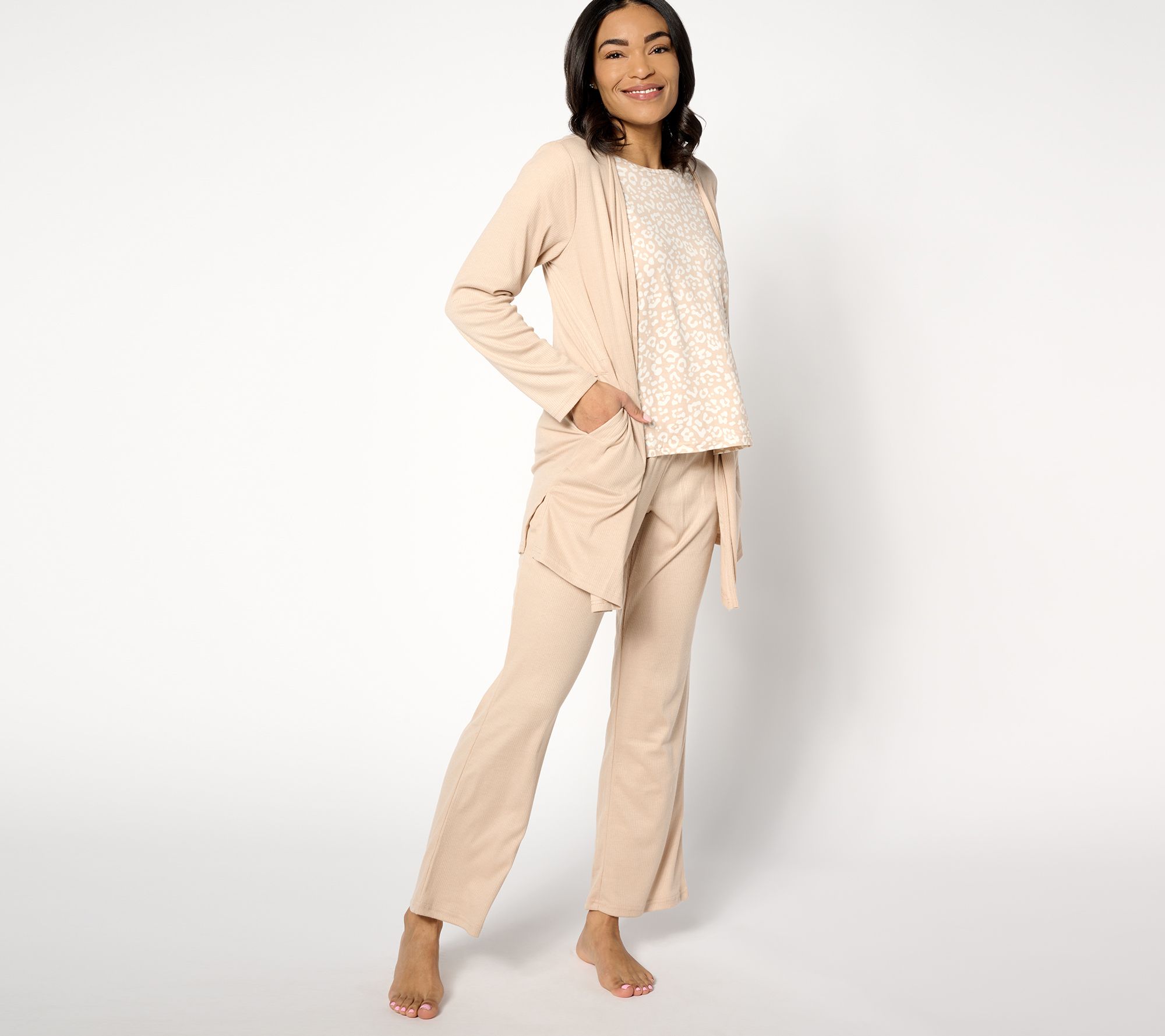 MUK LUKS Tall Ribbed & Cloud Knit 3 - Piece Lounge Set