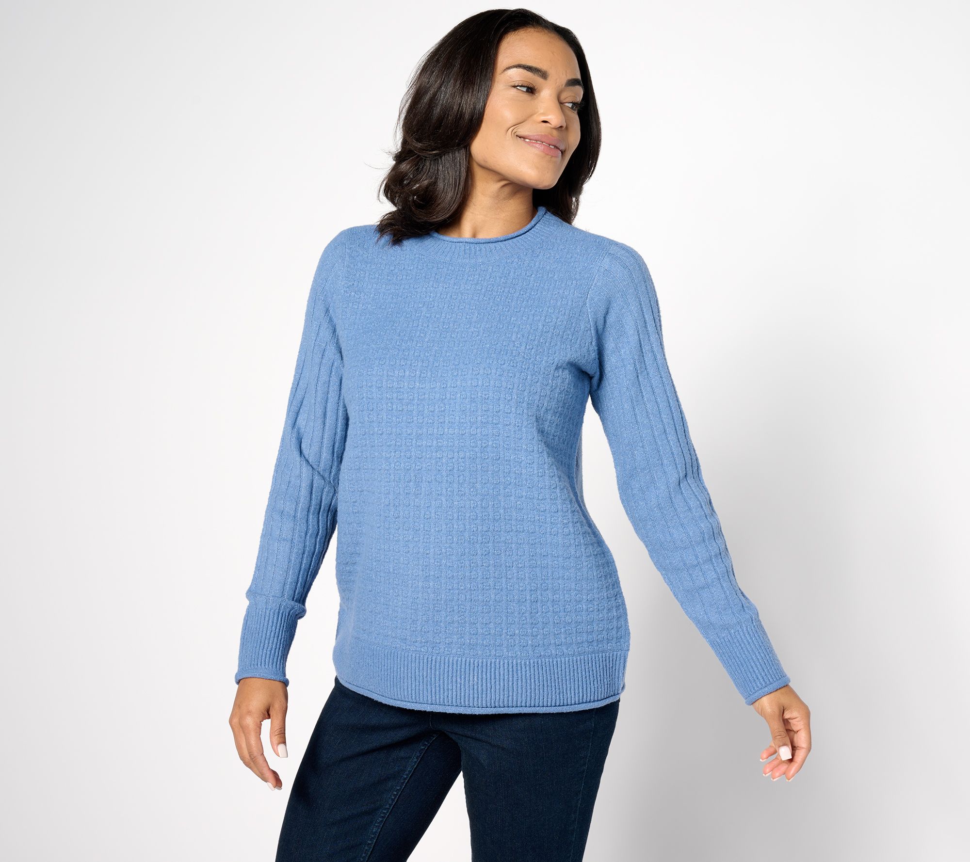 LOGO Life by Lori Goldstein Crew Neck Mix Stitch Sweater