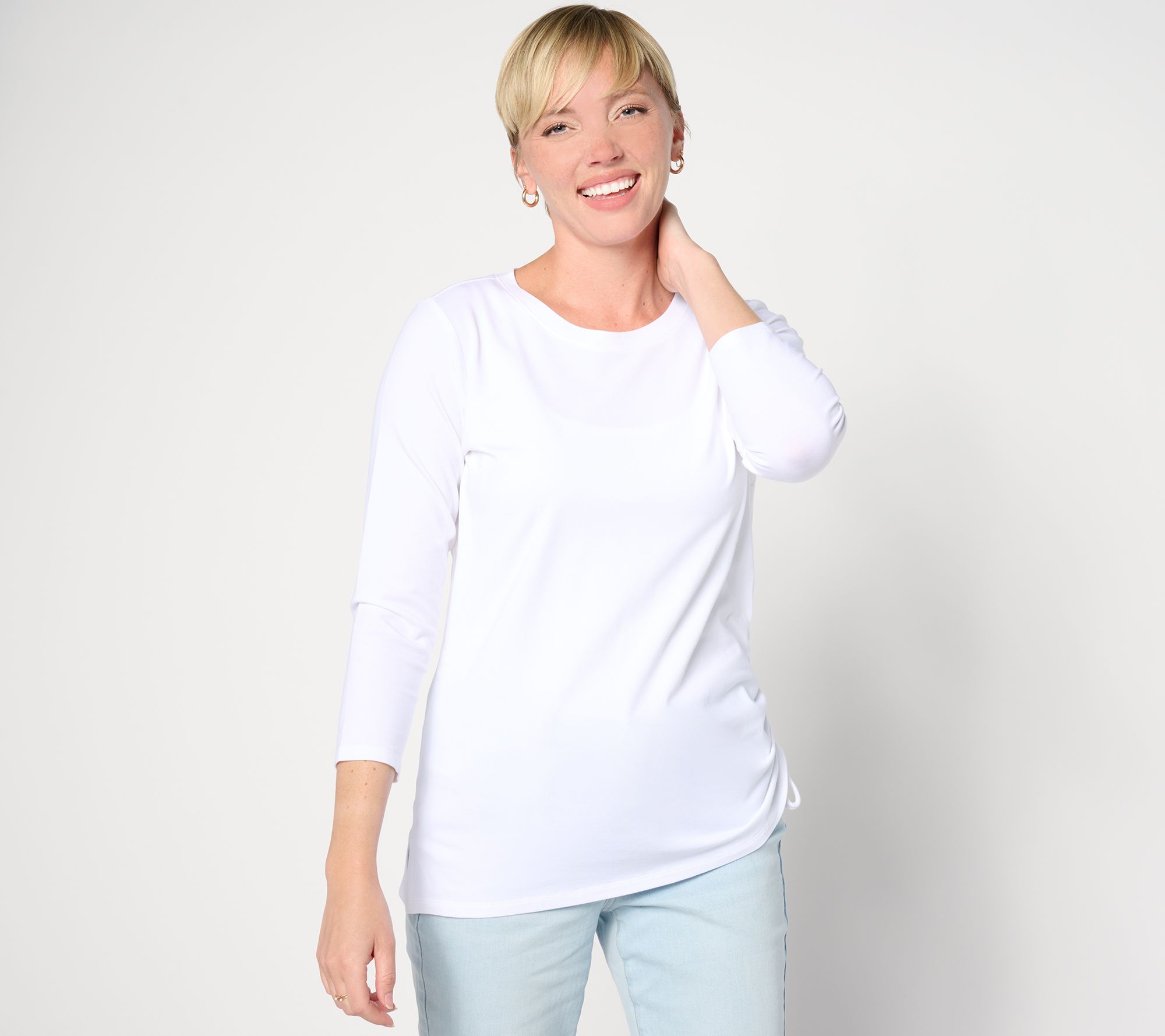 Belle by Kim Gravel Primabelle Knit 3/4 Sleeve Side Ruched Top