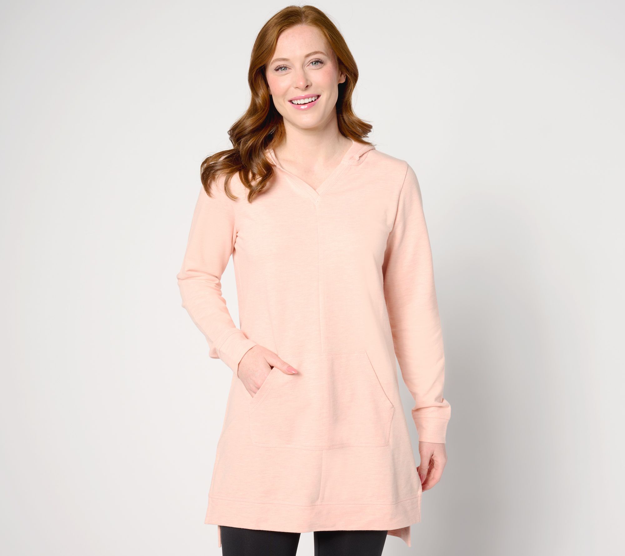Denim & Co. Active Petite French Terry Hooded Tunic Pullover
